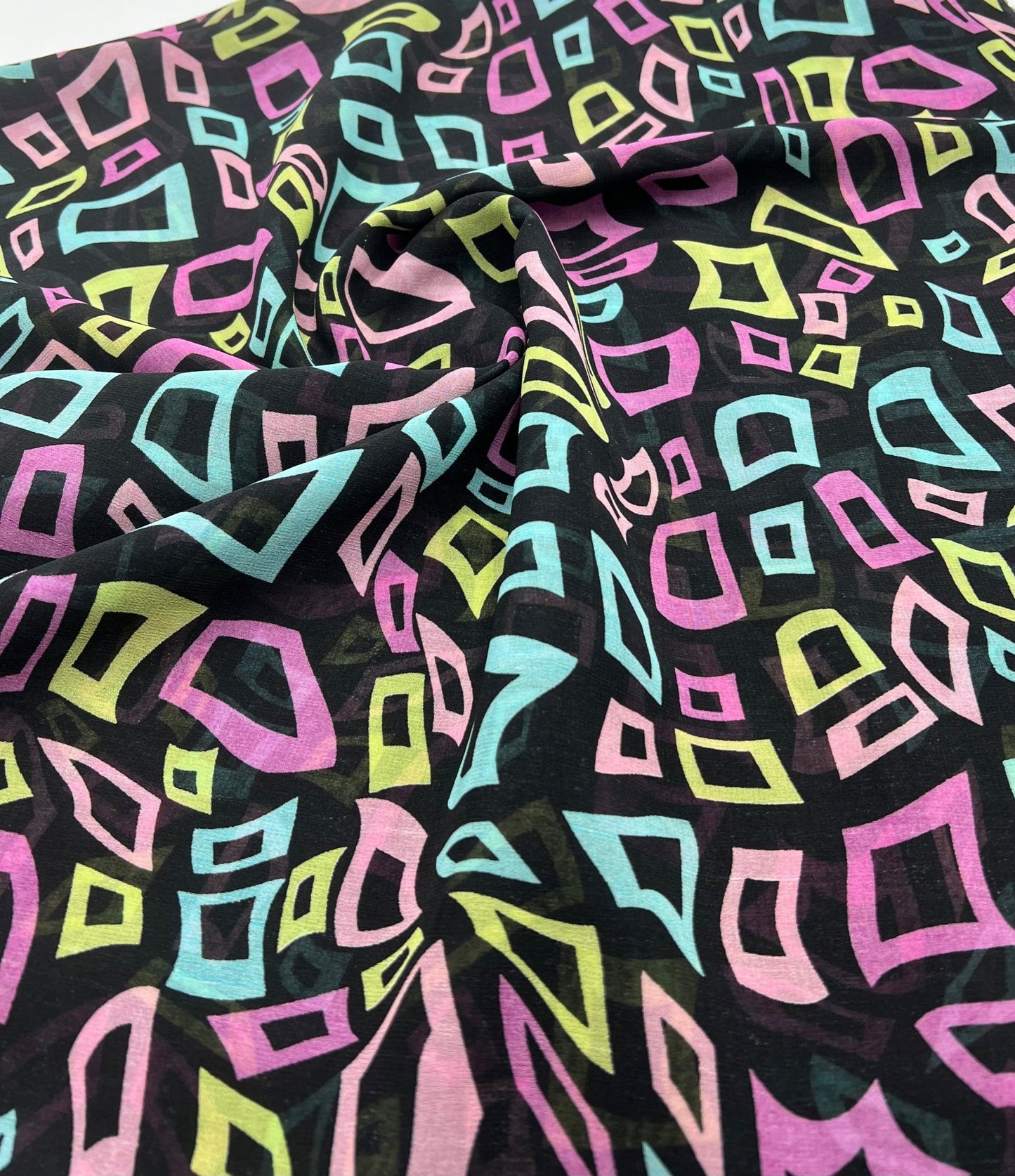 Multi Colour Shape Print Chiffon Sheer Dress Fabric - T9 Fabrics