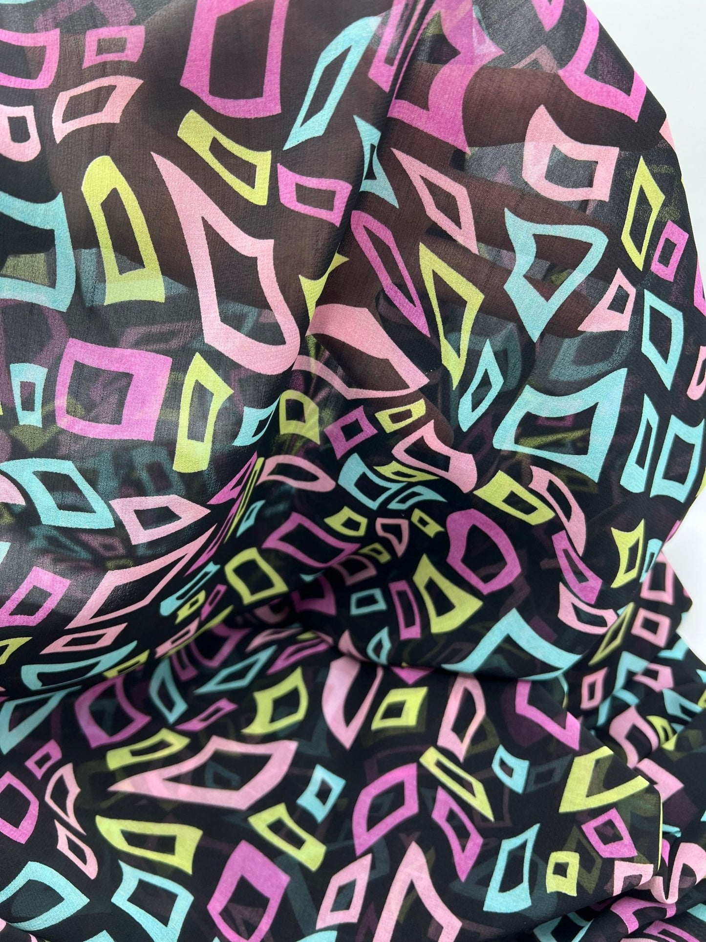 Multi Colour Shape Print Chiffon Sheer Dress Fabric - T9 Fabrics