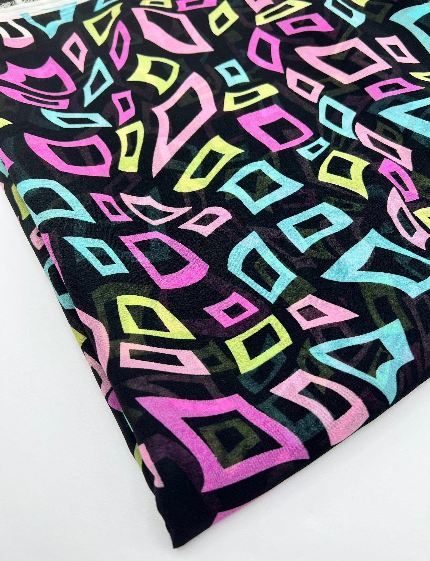Multi Colour Shape Print Chiffon Sheer Dress Fabric - T9 Fabrics