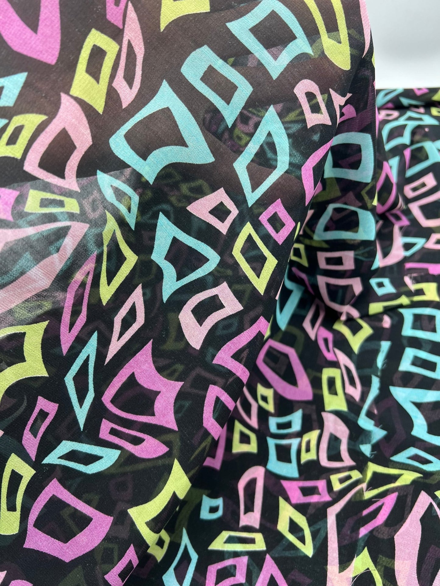Multi Colour Shape Print Chiffon Sheer Dress Fabric - T9 Fabrics