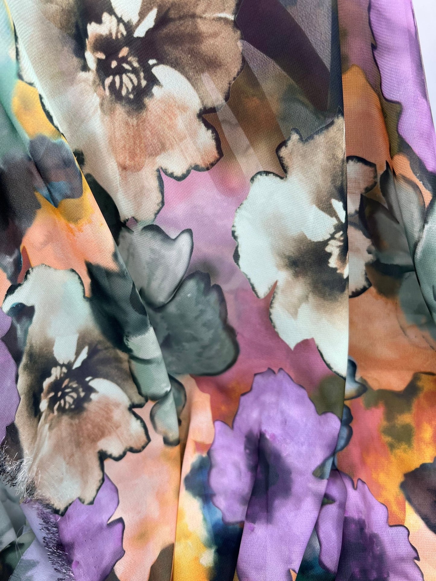 Multi Coloured Large Floral Printed Chiffon Dress Fabric - T9 Fabrics
