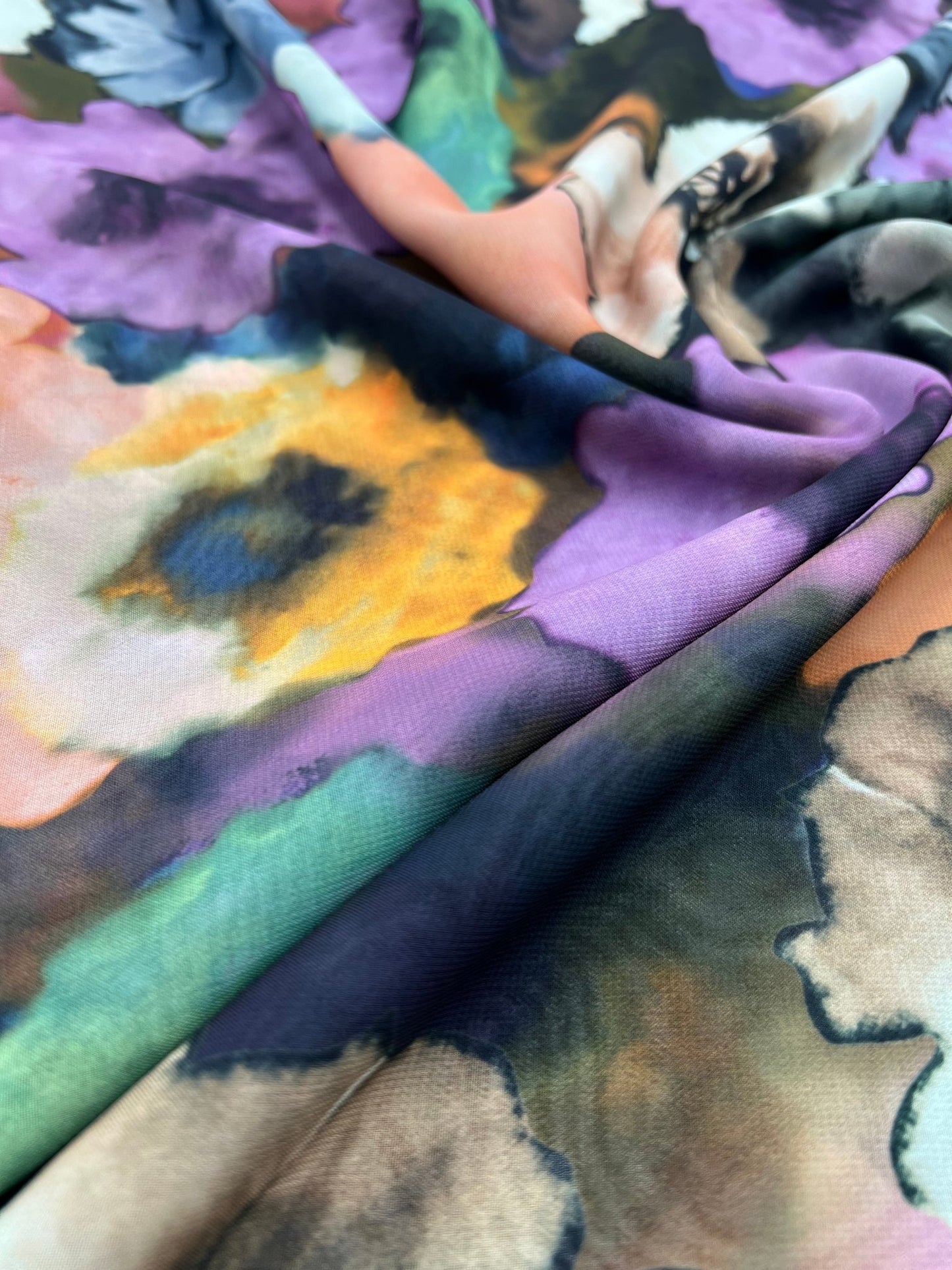 Multi Coloured Large Floral Printed Chiffon Dress Fabric - T9 Fabrics