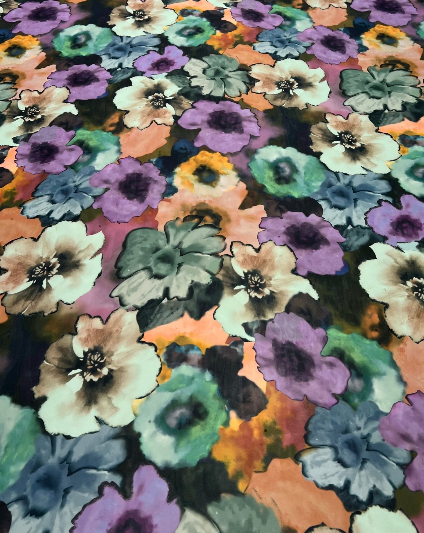 Multi Coloured Large Floral Printed Chiffon Dress Fabric - T9 Fabrics