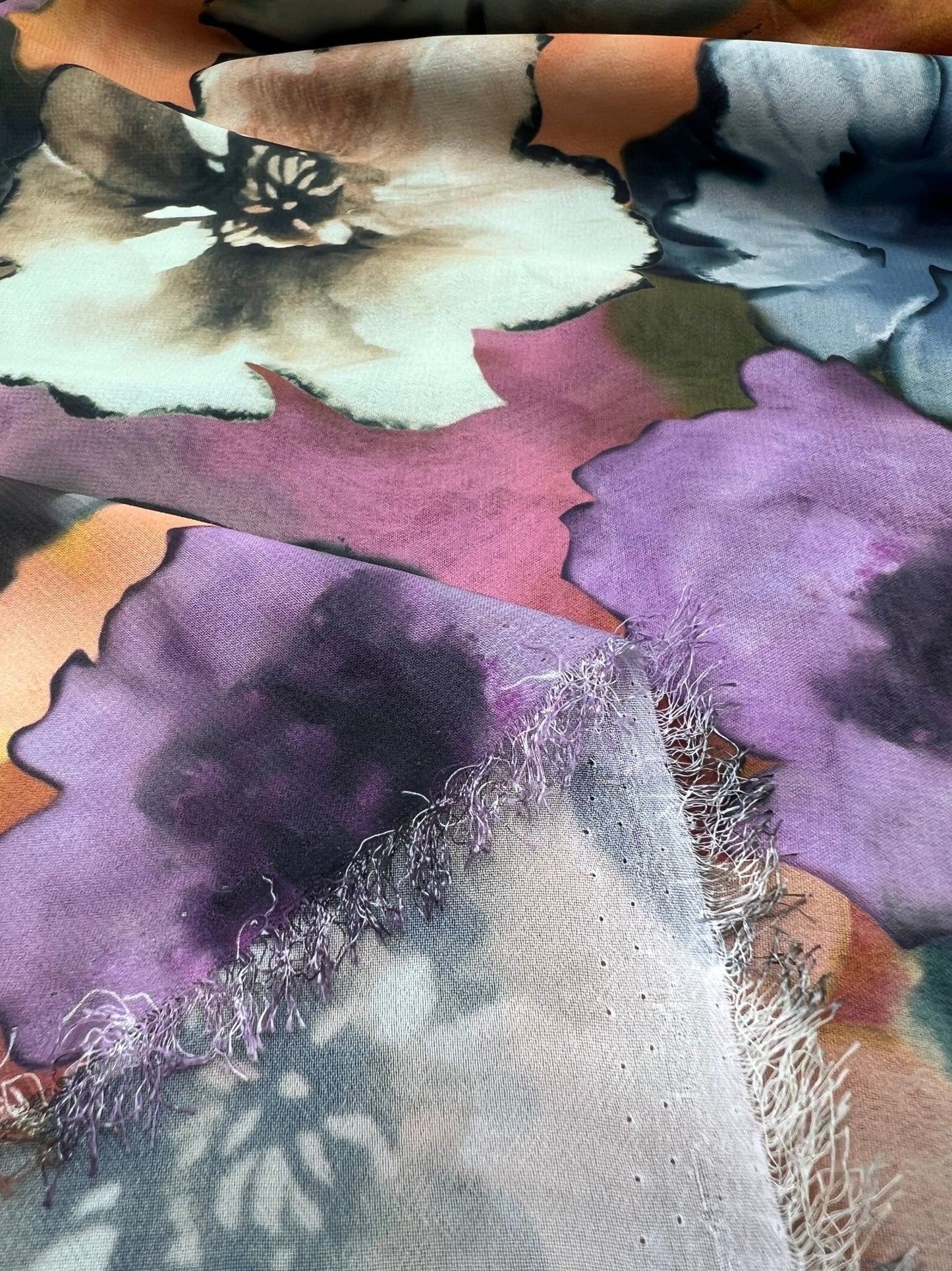 Multi Coloured Large Floral Printed Chiffon Dress Fabric - T9 Fabrics