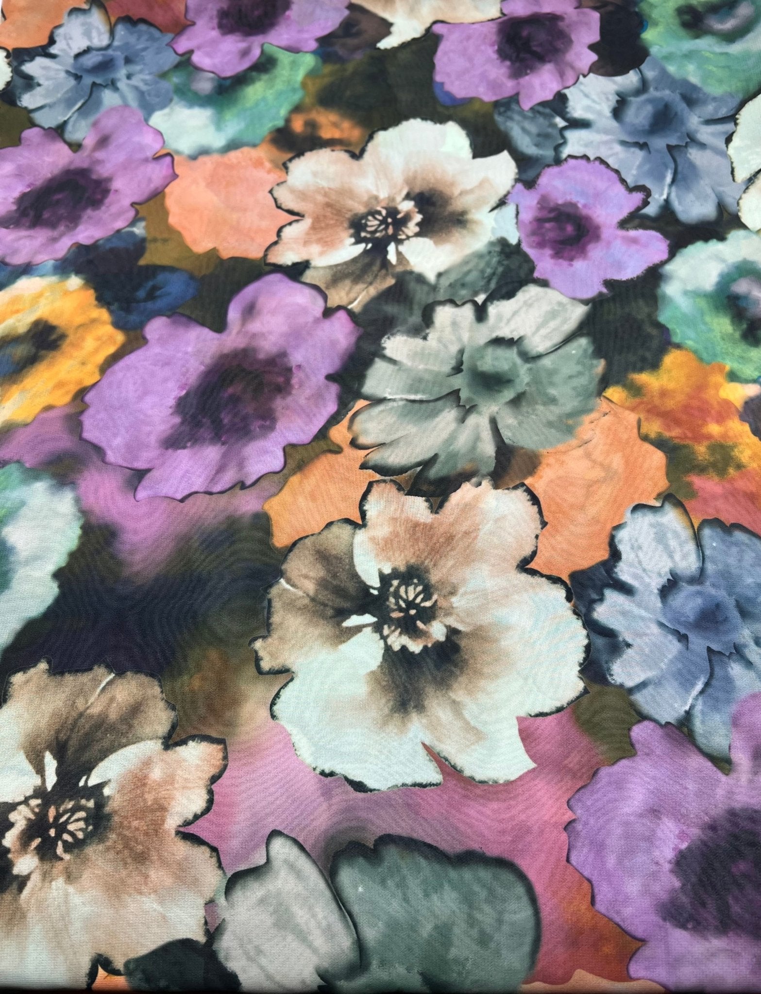 Multi Coloured Large Floral Printed Chiffon Dress Fabric - T9 Fabrics