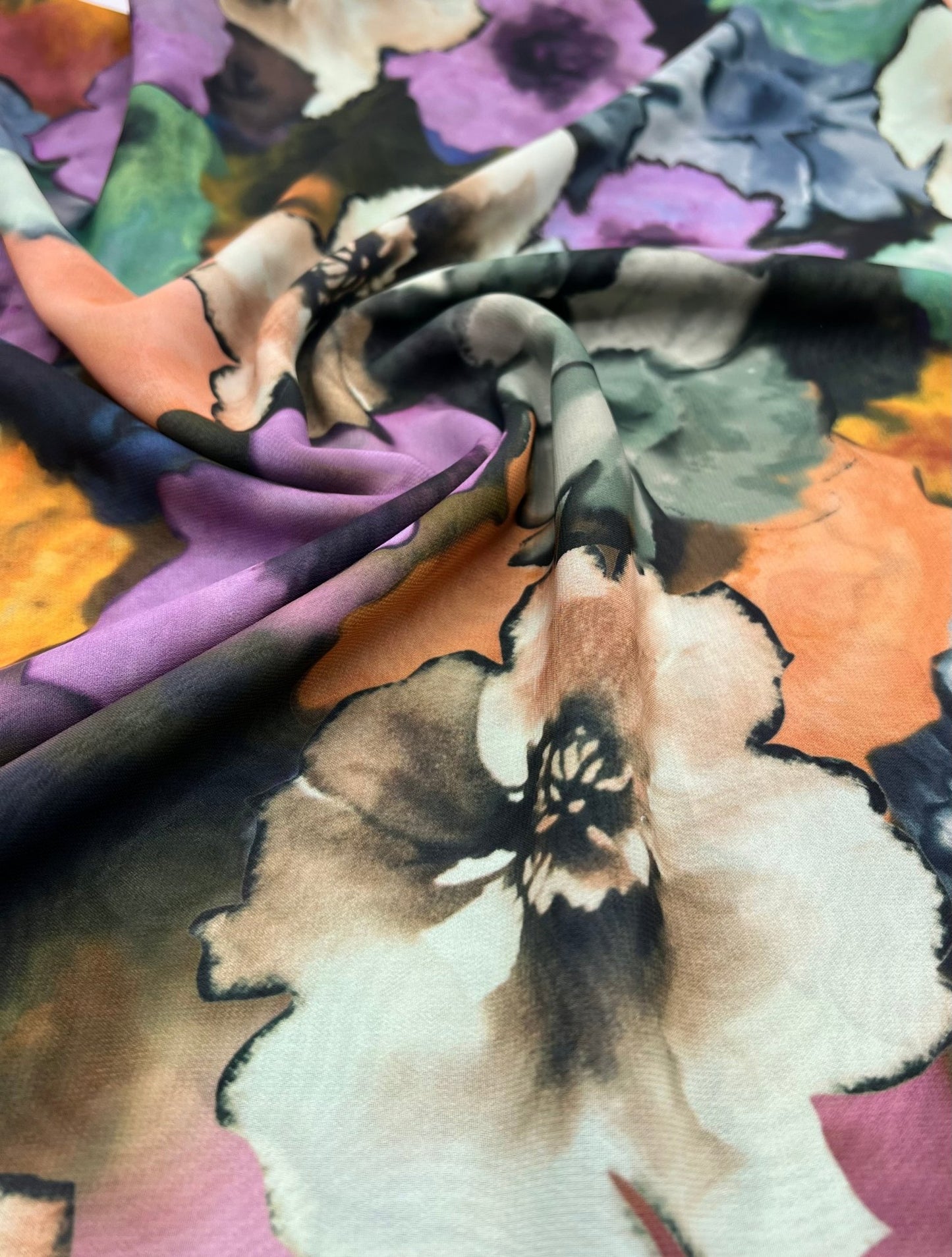 Multi Coloured Large Floral Printed Chiffon Dress Fabric - T9 Fabrics