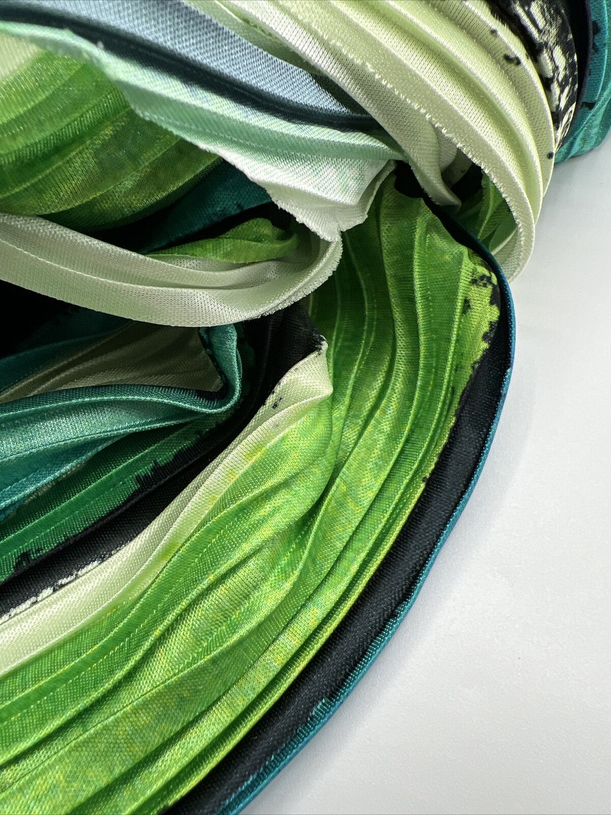 Multi Green Vertical Stripe Printed Plisse Fabric - T9 Fabrics