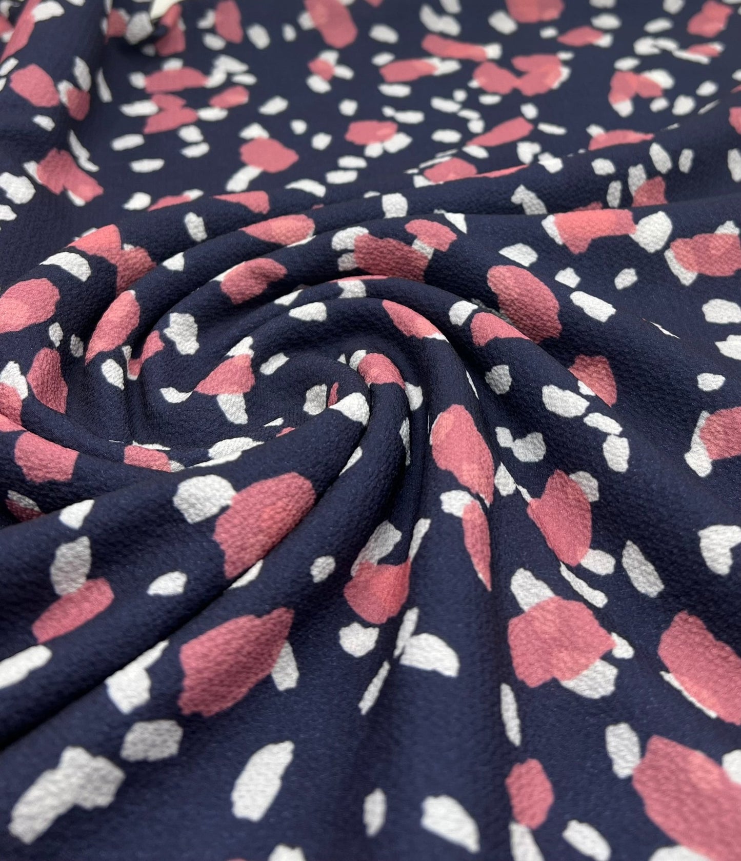Navy Animal Print Lightweight Bubble Crepe Fabric - T9 Fabrics