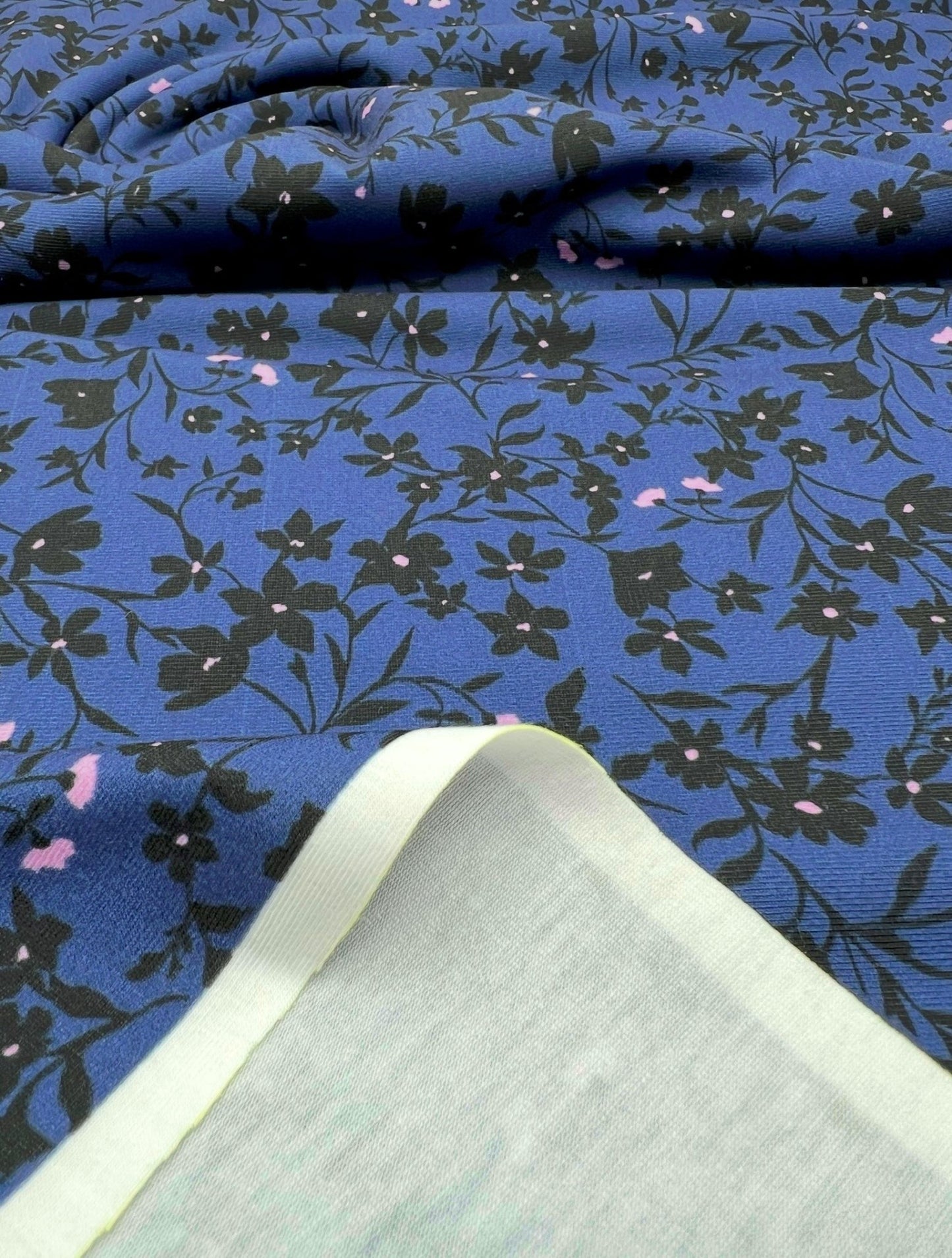 Navy Blue Ditsy Floral Print Viscose Elastane 4 Way Stretch Fabric - T9 Fabrics