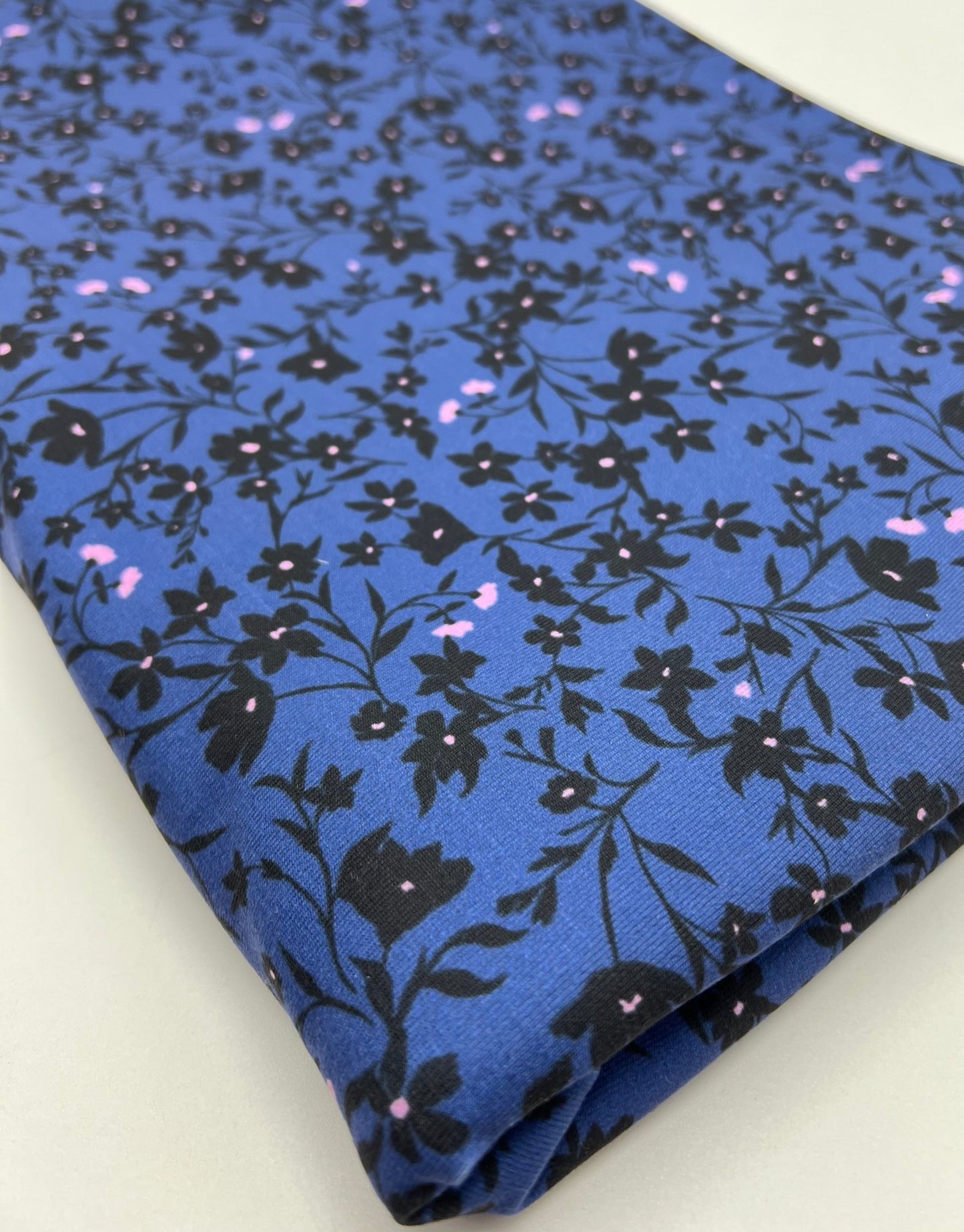 Navy Blue Ditsy Floral Print Viscose Elastane 4 Way Stretch Fabric - T9 Fabrics
