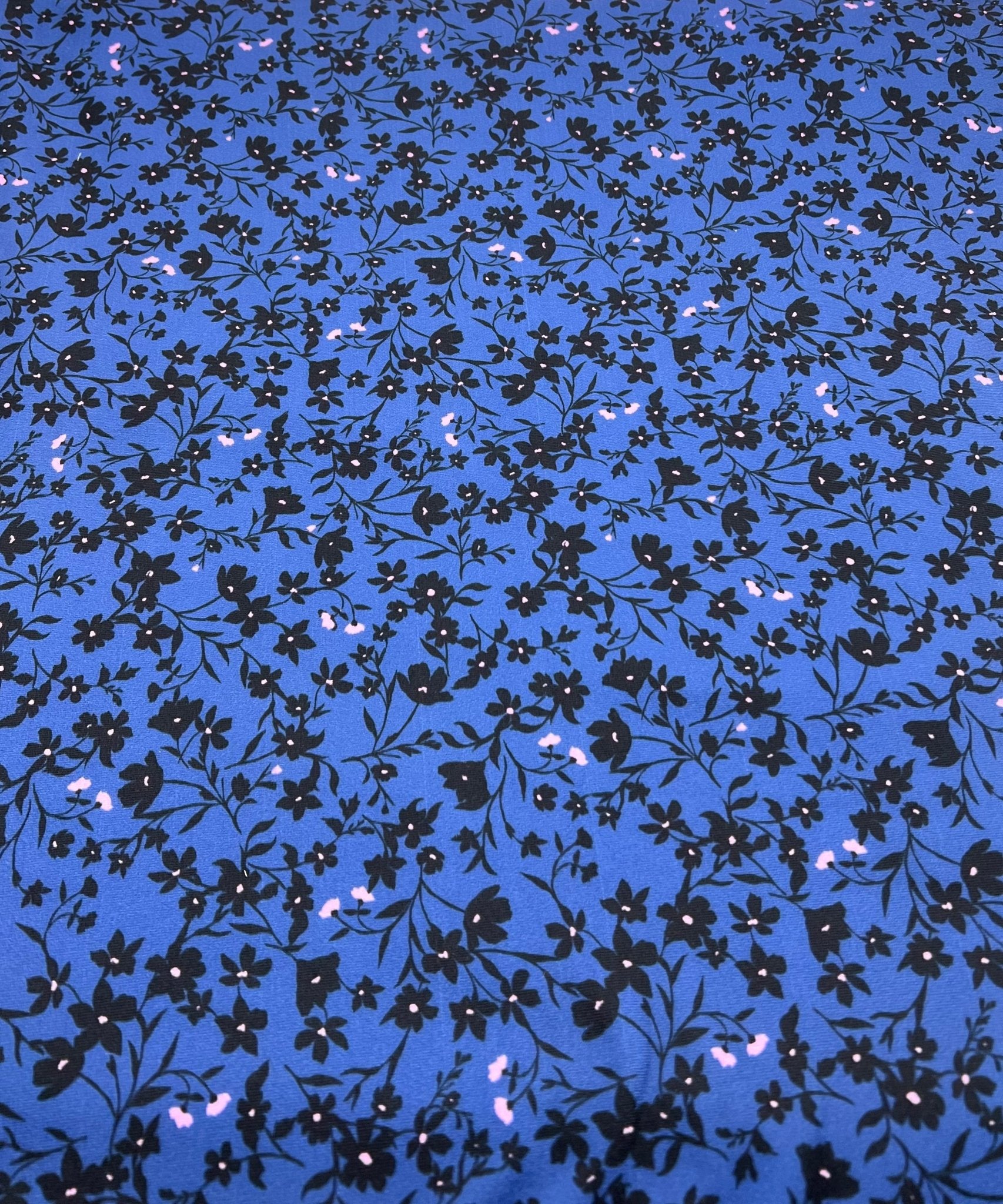 Navy Blue Ditsy Floral Print Viscose Elastane 4 Way Stretch Fabric - T9 Fabrics