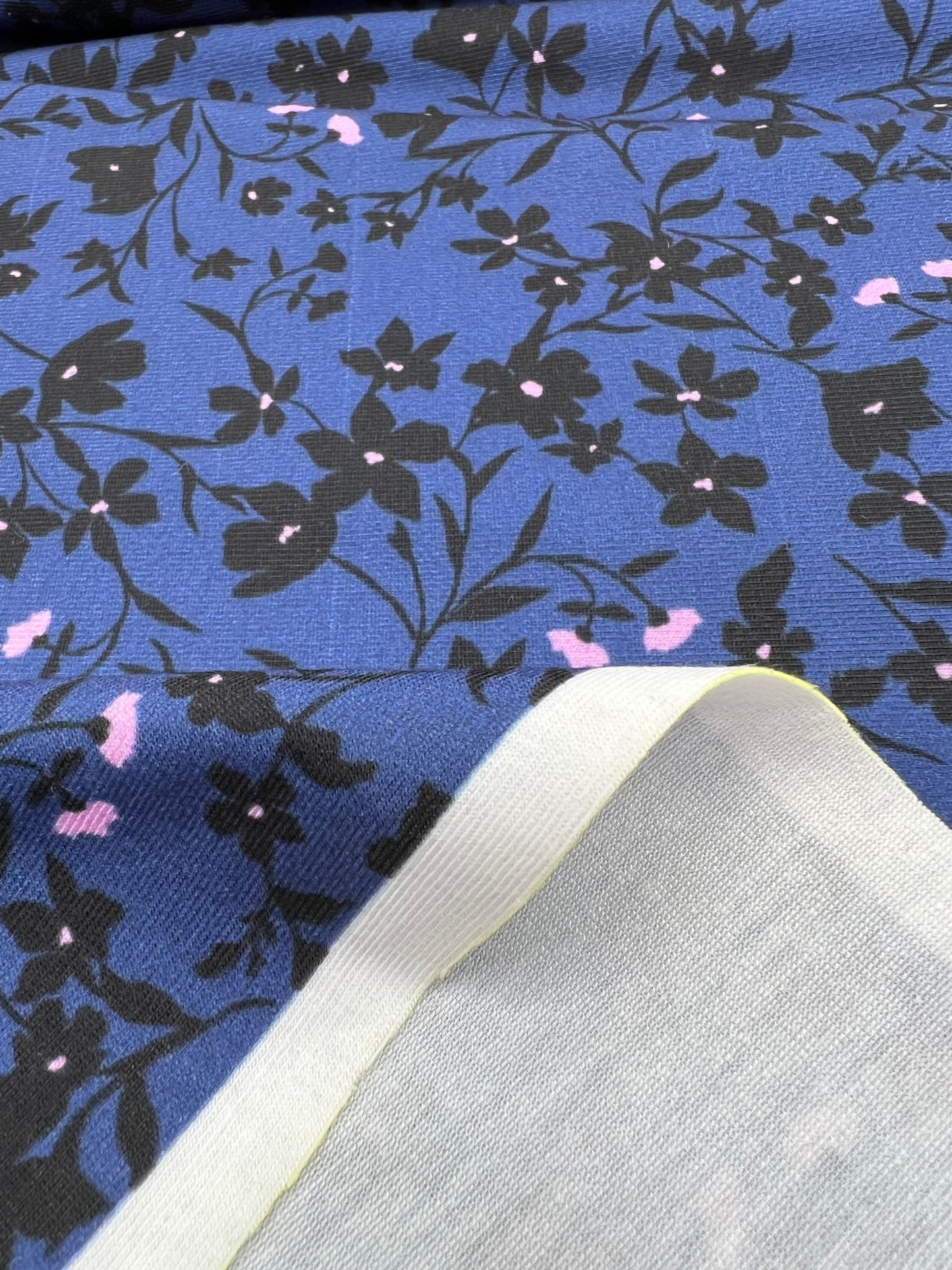 Navy Blue Ditsy Floral Print Viscose Elastane 4 Way Stretch Fabric - T9 Fabrics
