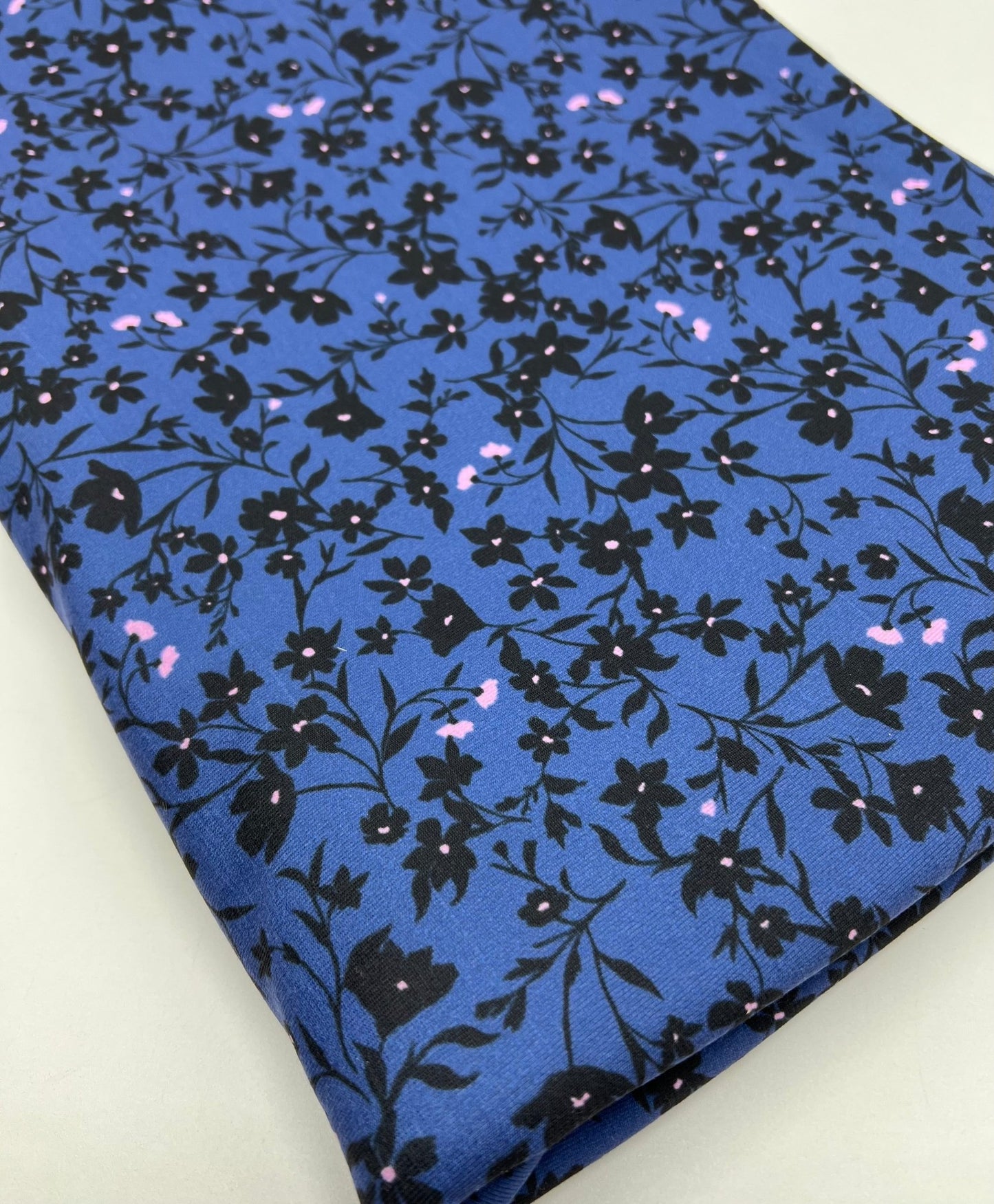 Navy Blue Ditsy Floral Print Viscose Elastane 4 Way Stretch Fabric - T9 Fabrics