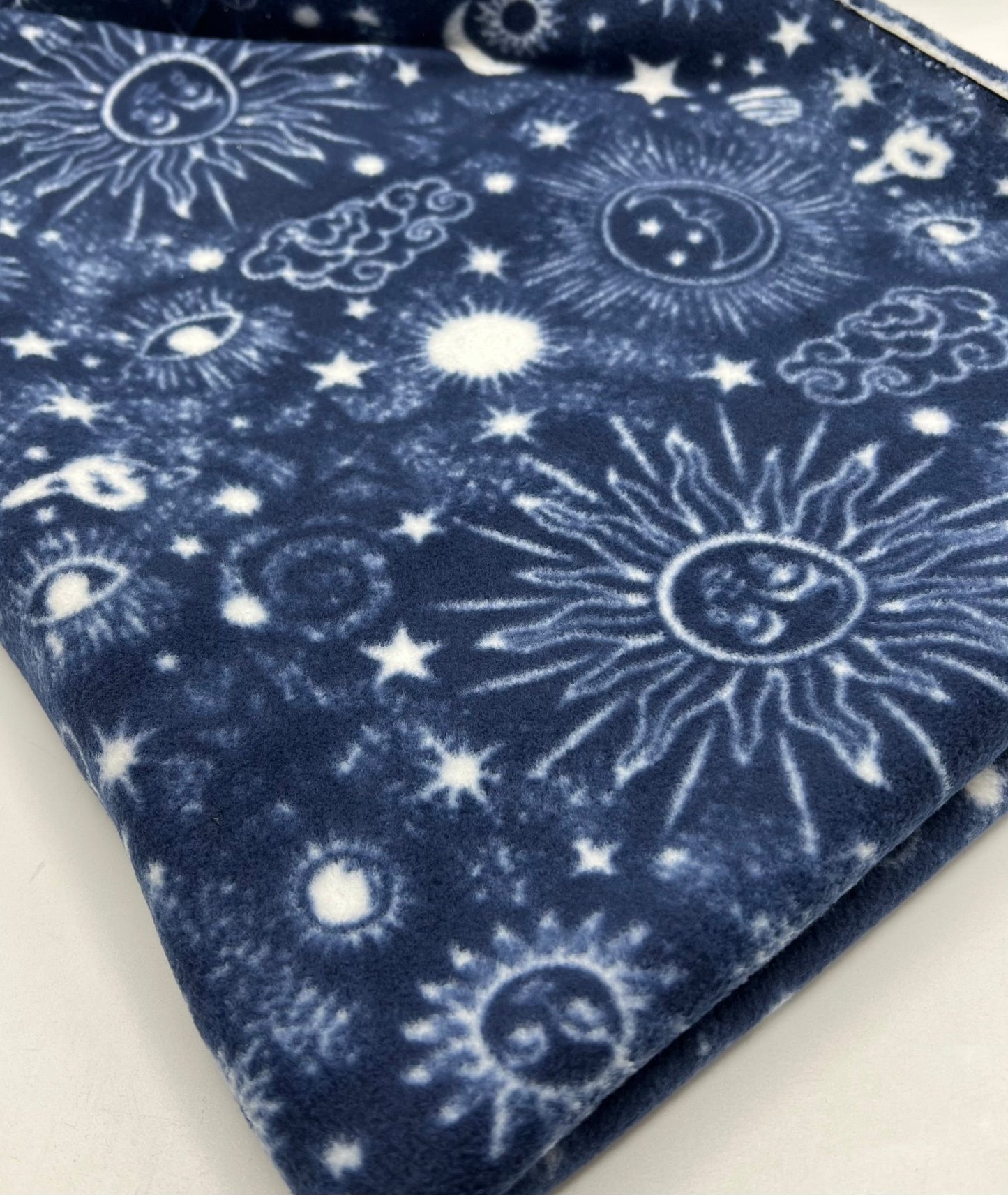 Navy Celestial Printed Anti - Pil Polar Fleece Fabric Blanket Loungewear - T9 Fabrics