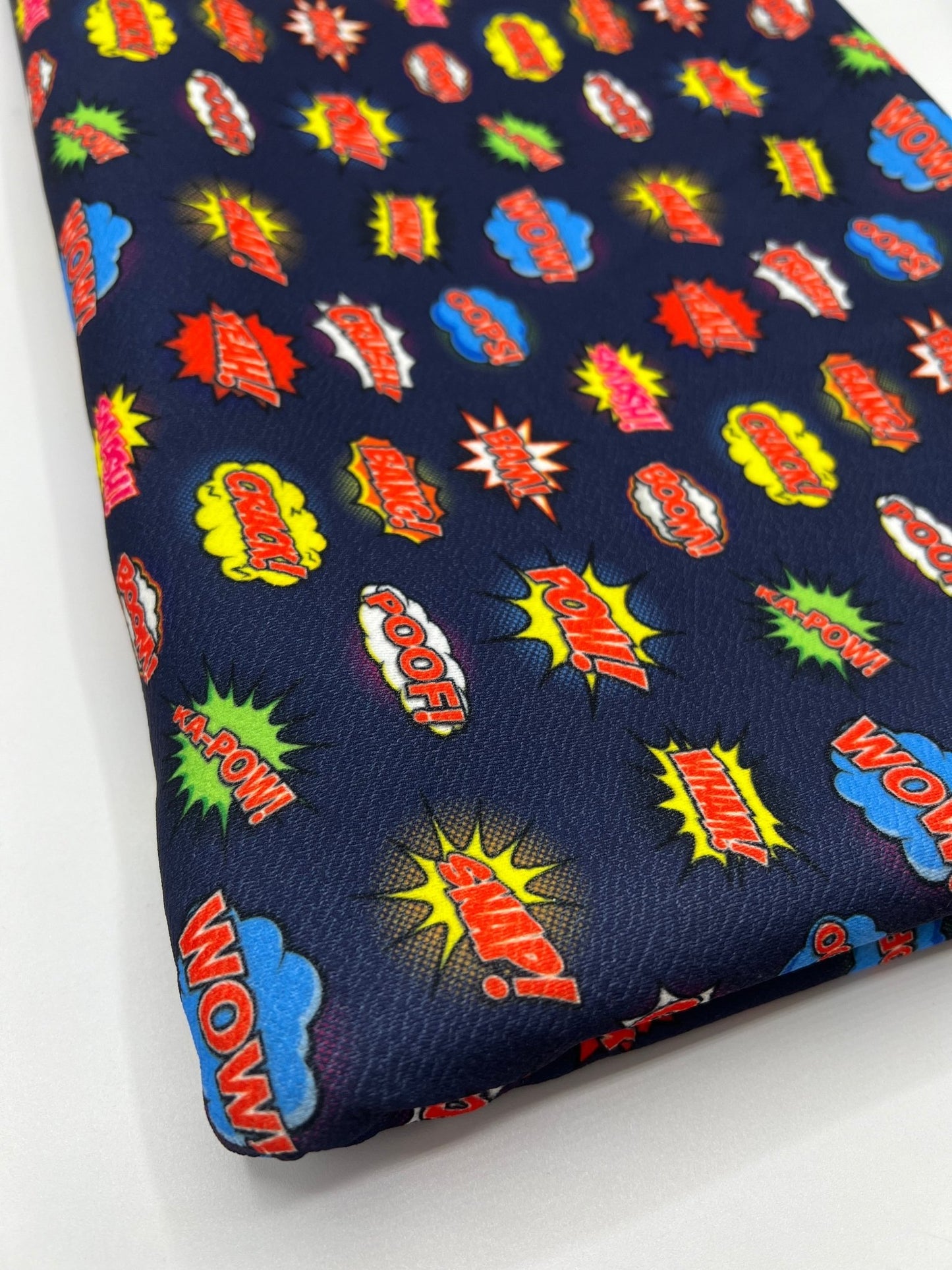 Navy Comic Print Liverpool Stretch Fabric - T9 Fabrics