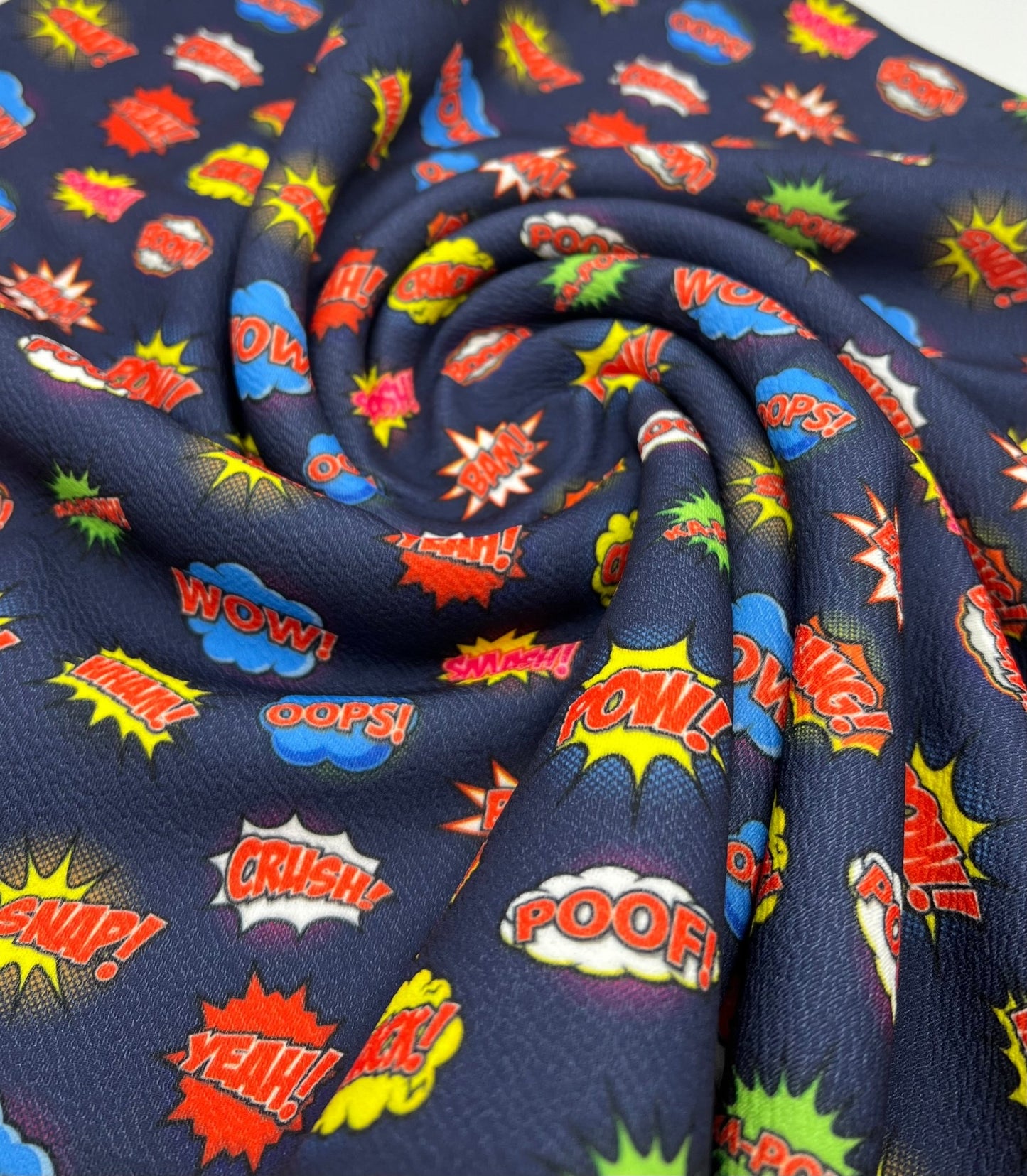 Navy Comic Print Liverpool Stretch Fabric - T9 Fabrics