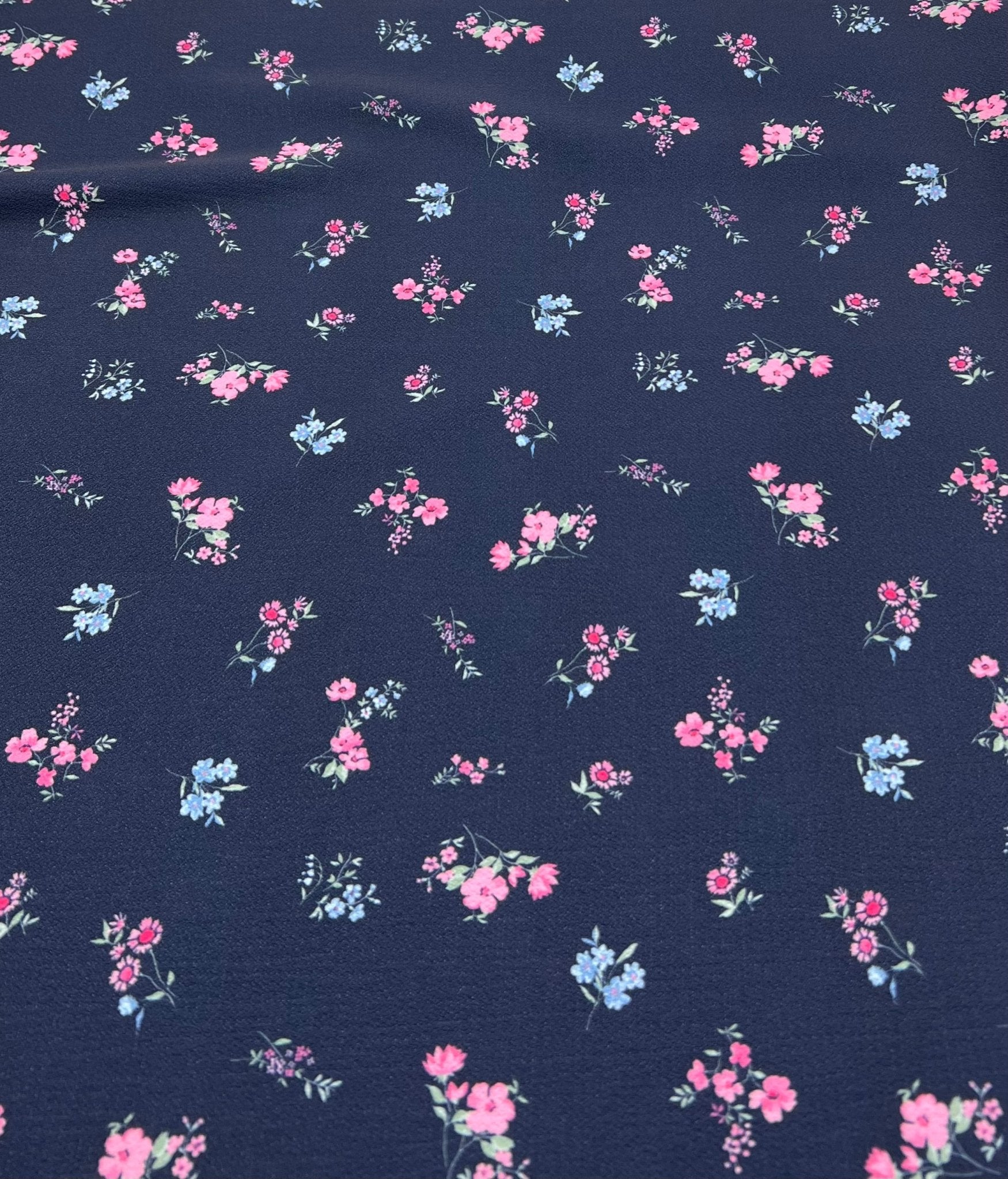 Navy Ditsy Floral Print Lightweight Bubble Crepe Fabric - T9 Fabrics