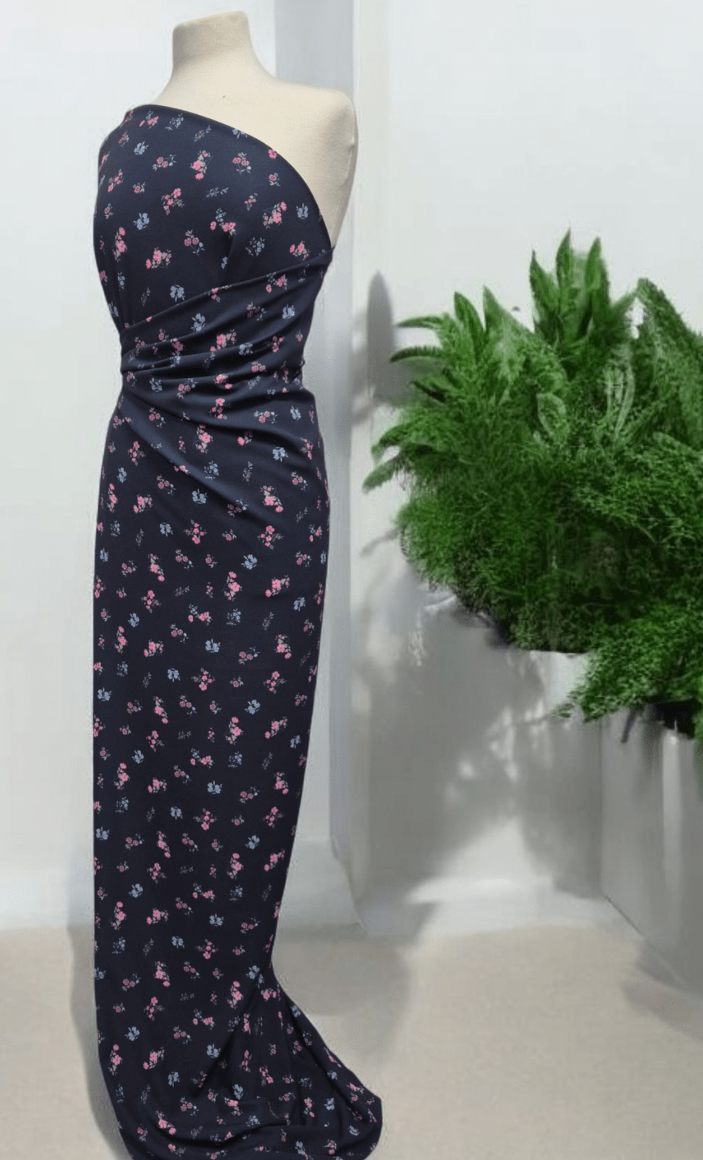 Navy Ditsy Floral Print Lightweight Bubble Crepe Fabric - T9 Fabrics