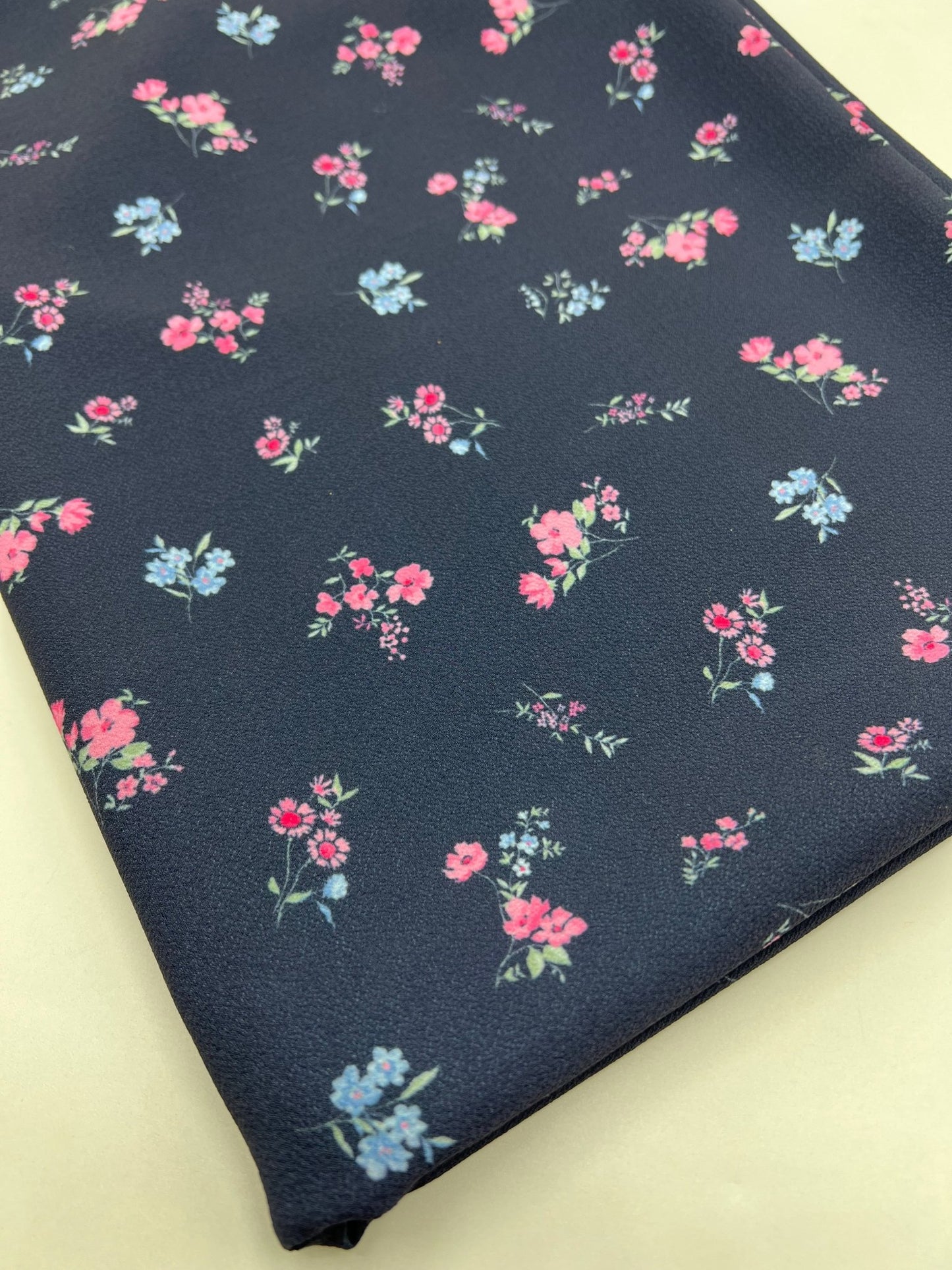 Navy Ditsy Floral Print Lightweight Bubble Crepe Fabric - T9 Fabrics