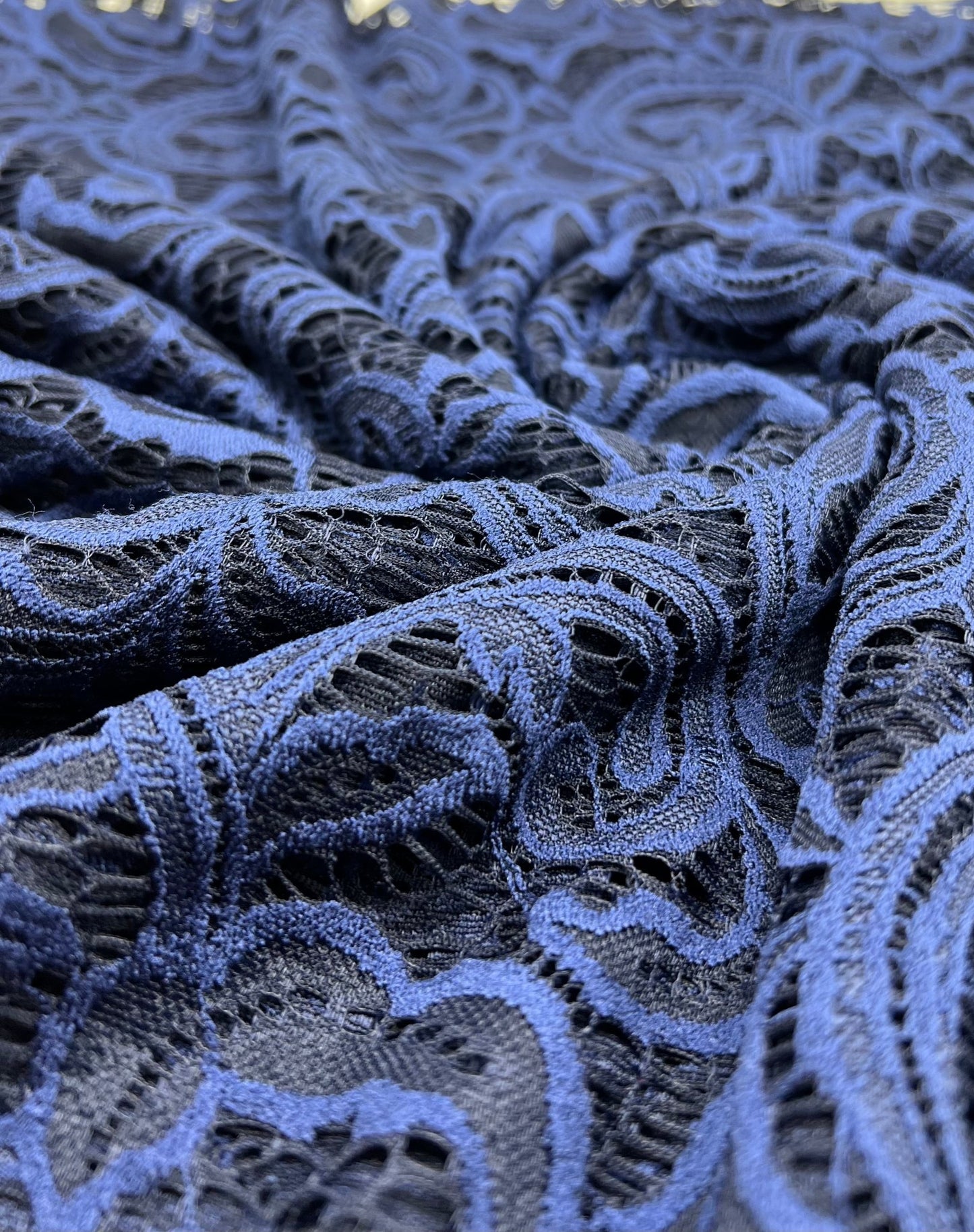 Navy Floral Lace Fabric Stretch - T9 Fabrics