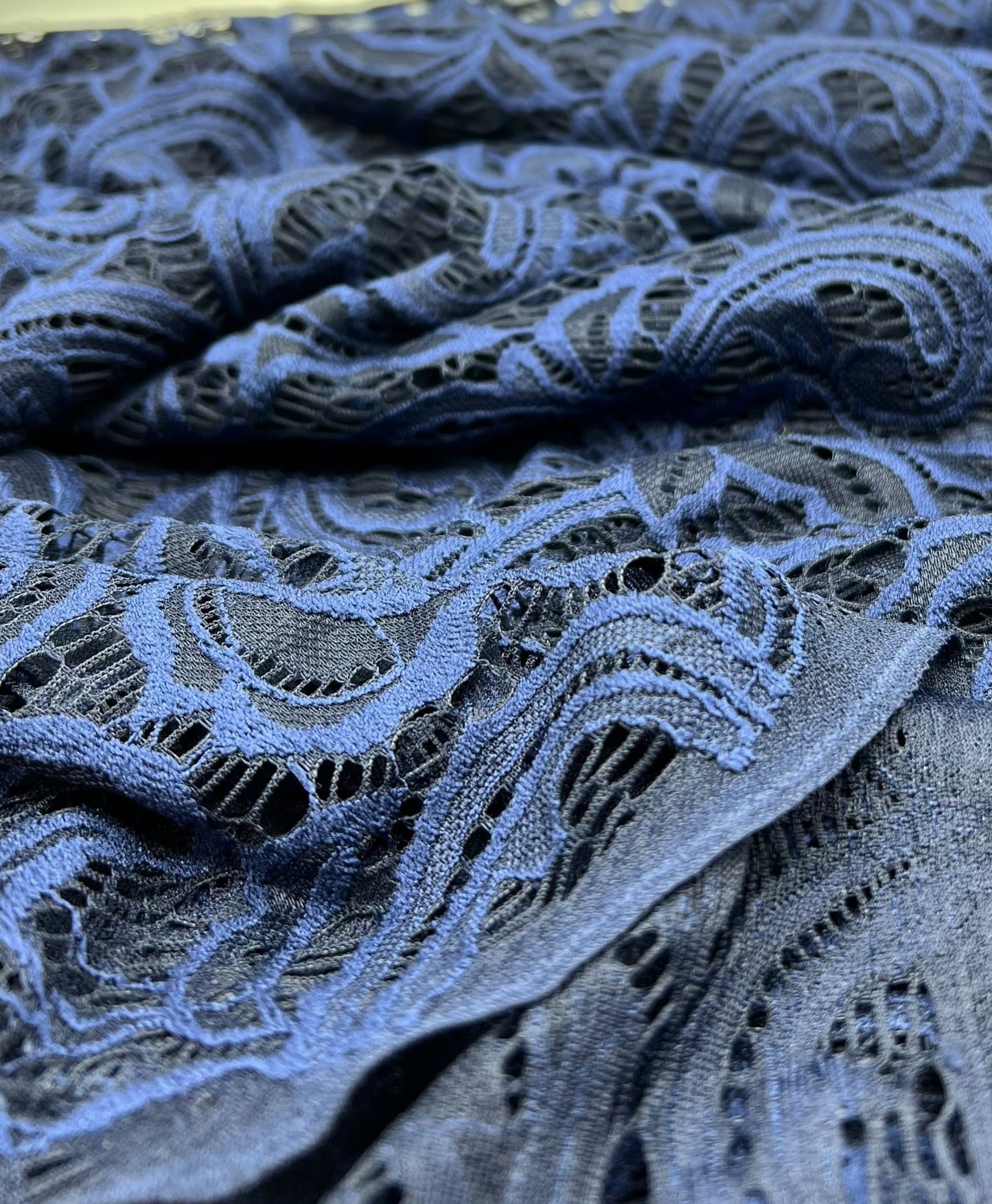 Navy Floral Lace Fabric Stretch - T9 Fabrics