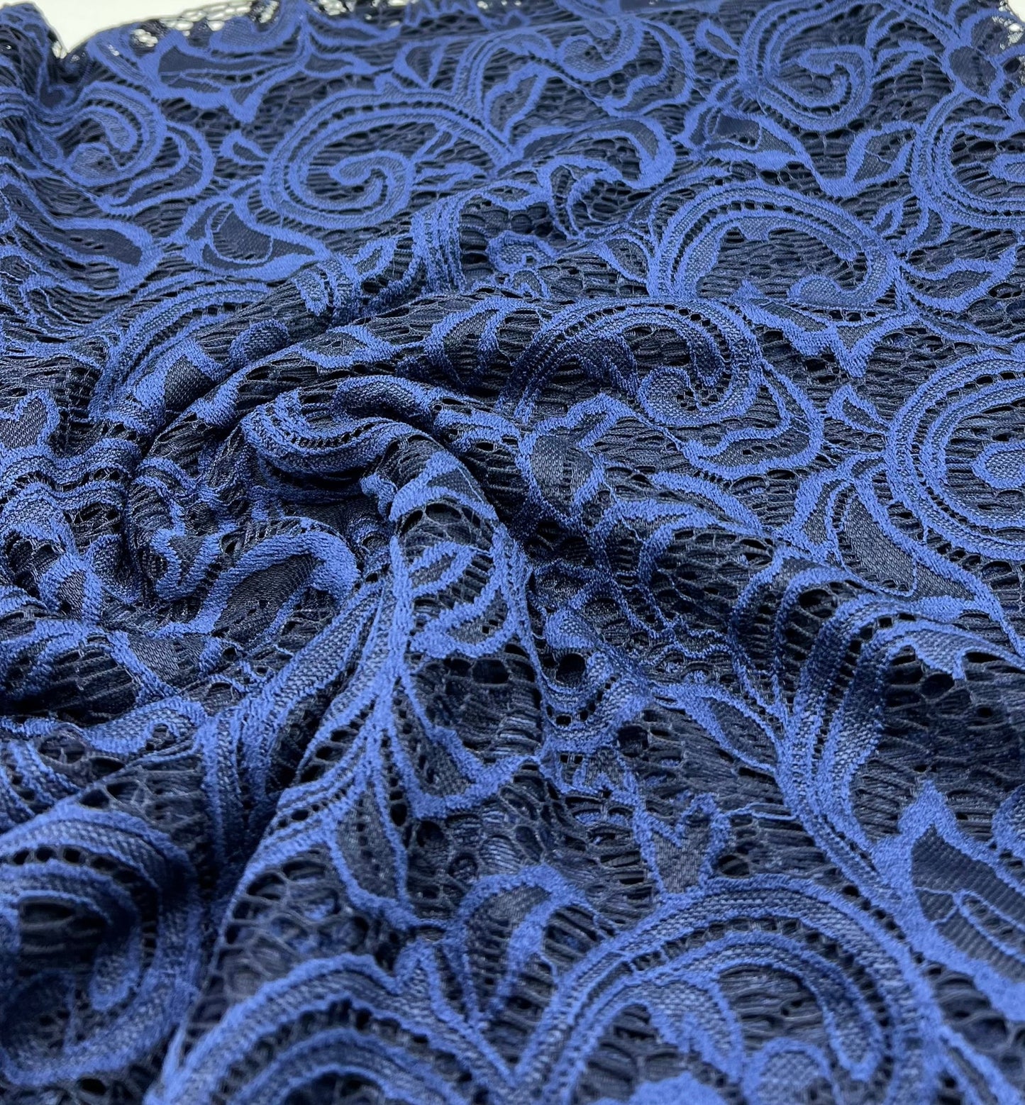 Navy Floral Lace Fabric Stretch - T9 Fabrics