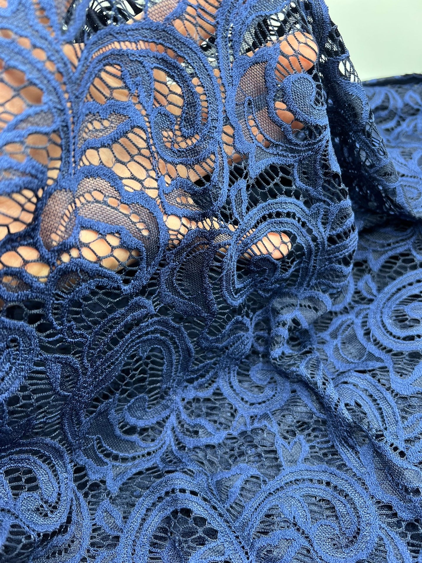 Navy Floral Lace Fabric Stretch - T9 Fabrics
