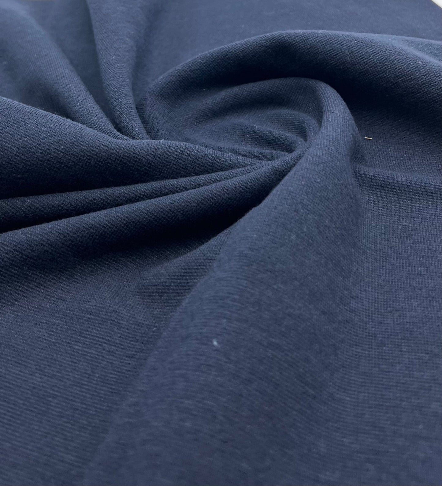 Navy Jersey Cuffing Ribbing Fabric 270 GSM Cotton Knit 70cm Wide - T9 Fabrics