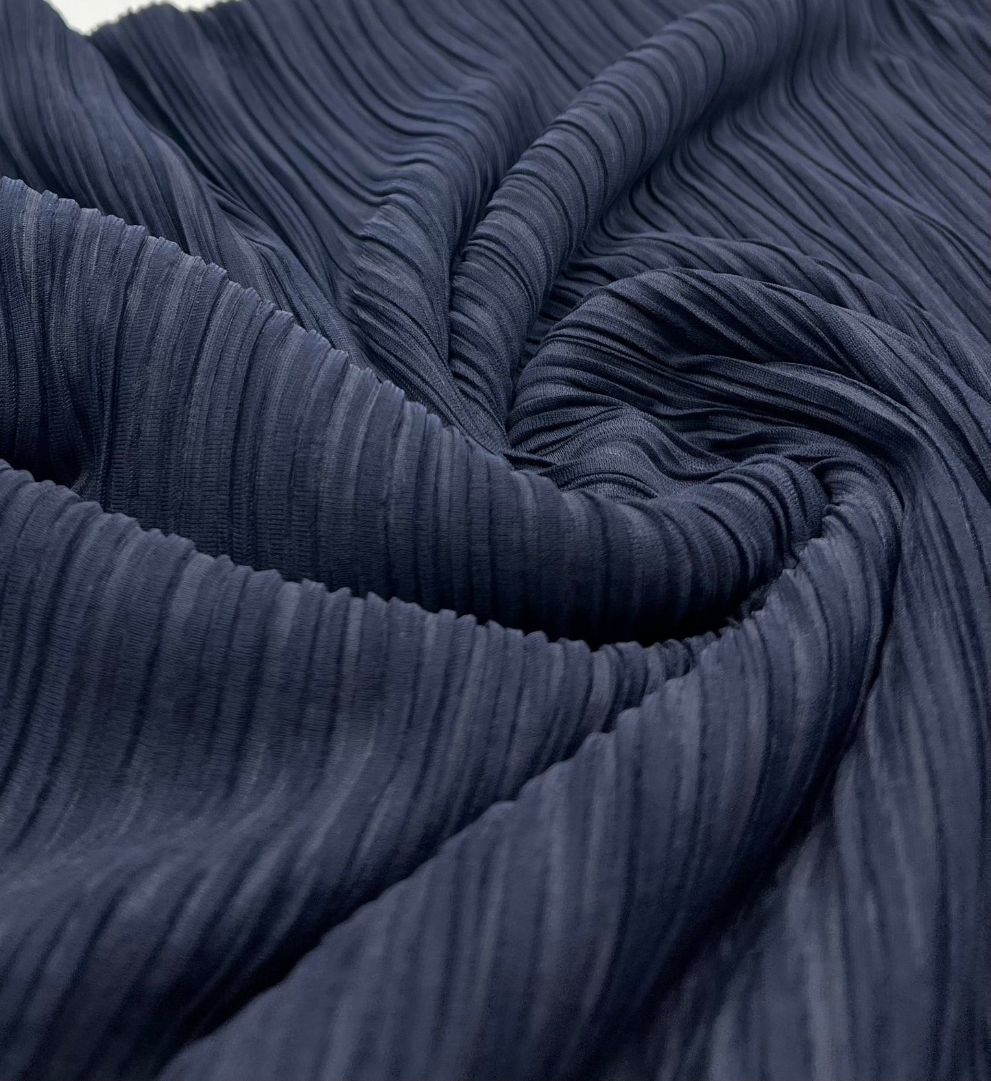 Navy Wide Pleated Plisse Stretch Fabric - T9 Fabrics