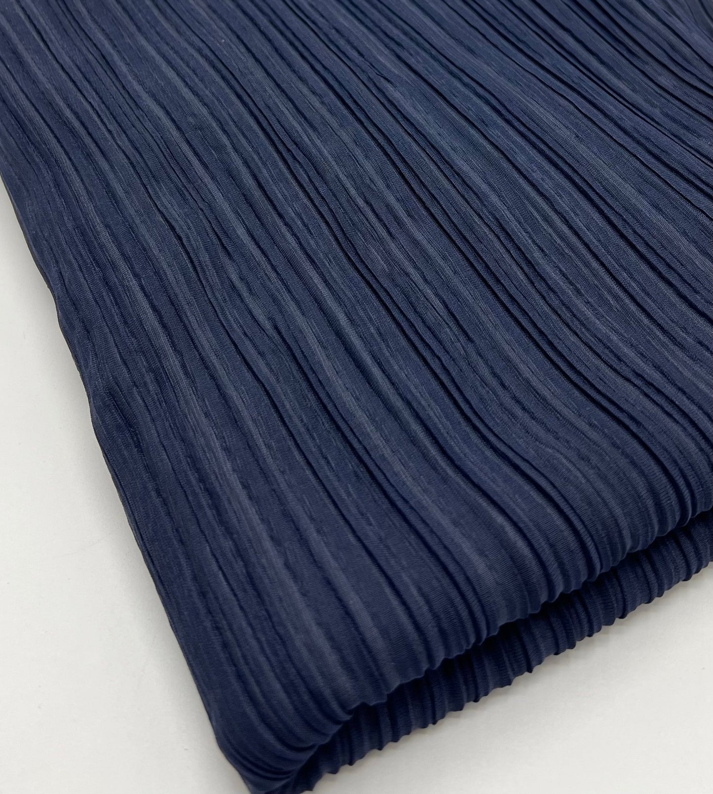 Navy Wide Pleated Plisse Stretch Fabric - T9 Fabrics