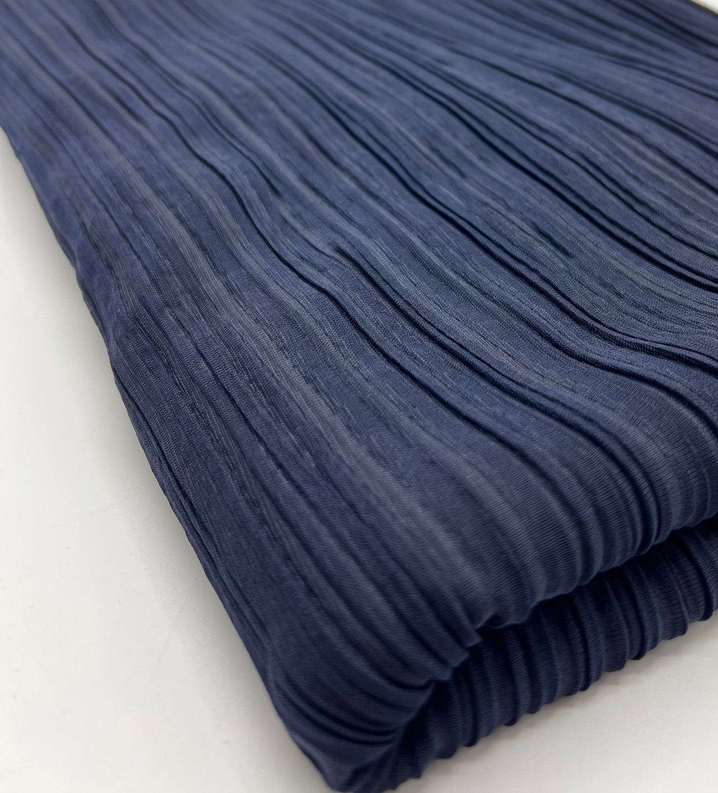 Navy Wide Pleated Plisse Stretch Fabric - T9 Fabrics