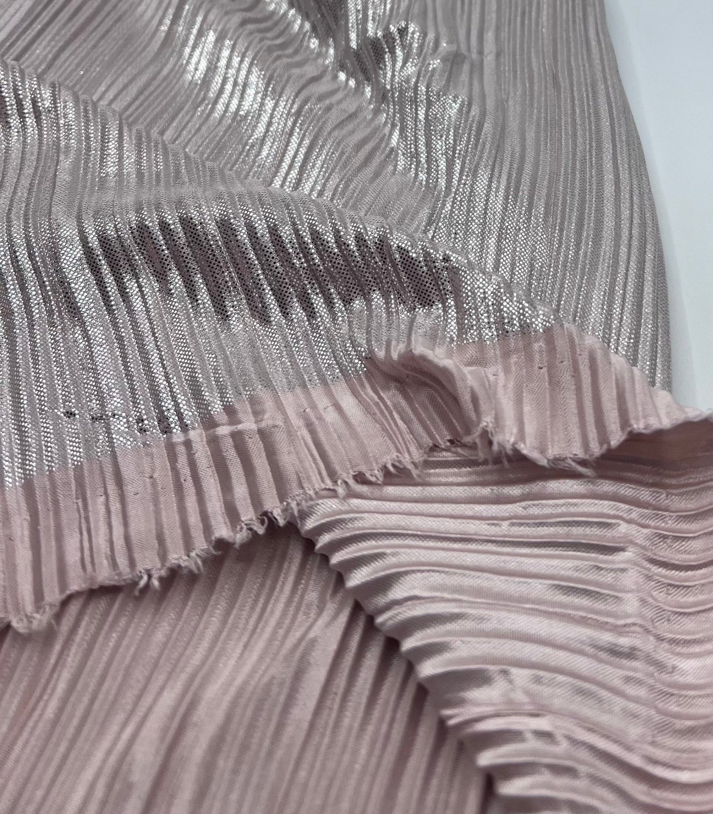 Nude Metallic Foil Shiny Plisse Pleated Stretch Fabric - T9 Fabrics