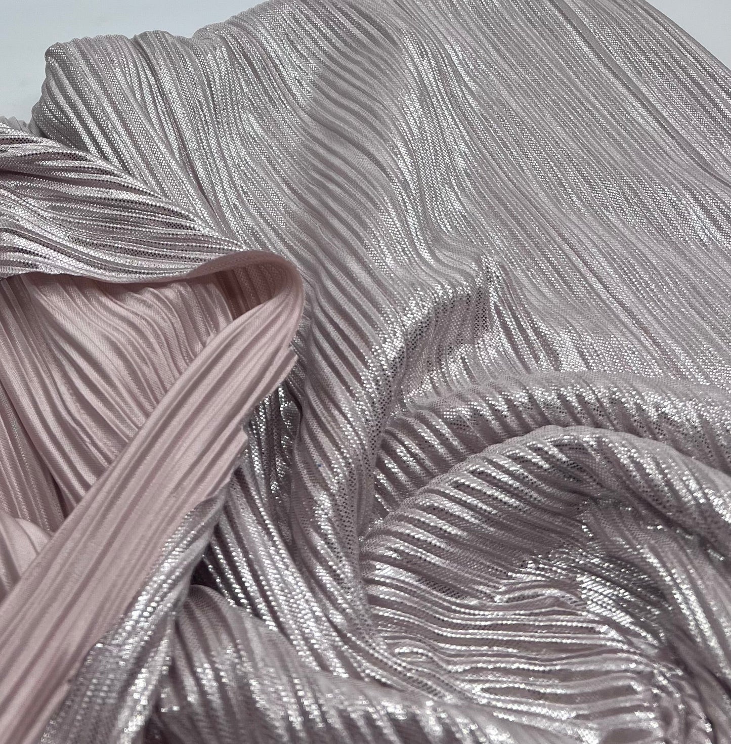 Nude Metallic Foil Shiny Plisse Pleated Stretch Fabric - T9 Fabrics