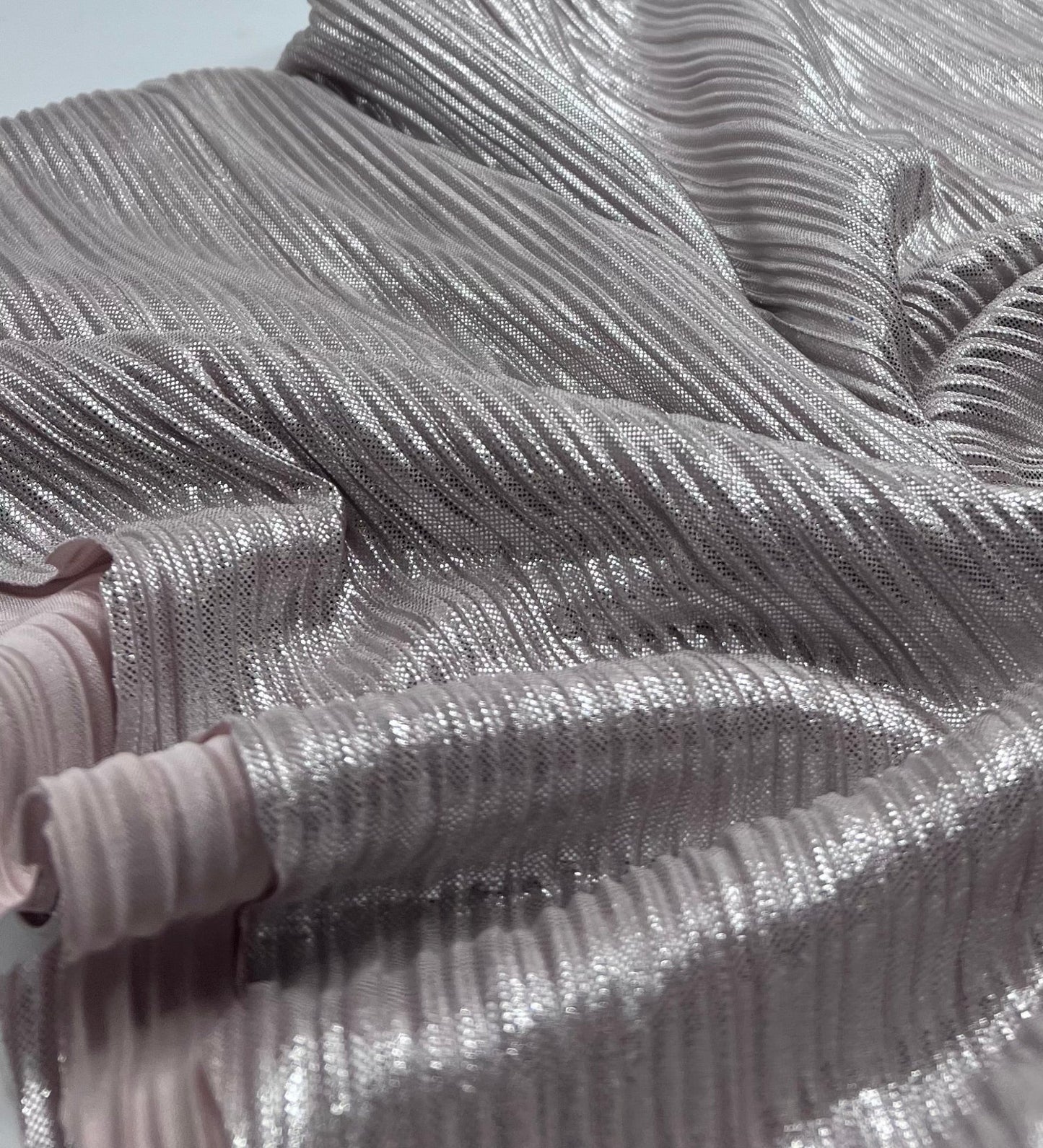 Nude Metallic Foil Shiny Plisse Pleated Stretch Fabric - T9 Fabrics