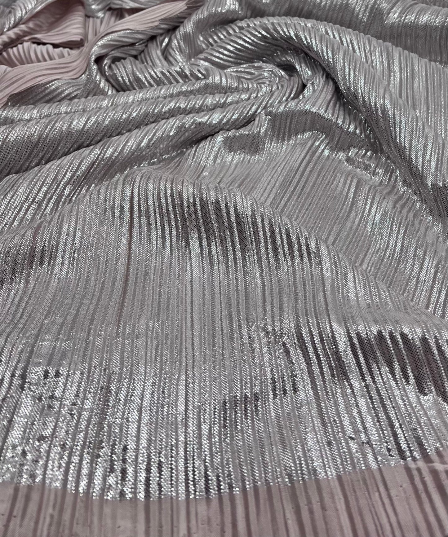 Nude Metallic Foil Shiny Plisse Pleated Stretch Fabric - T9 Fabrics