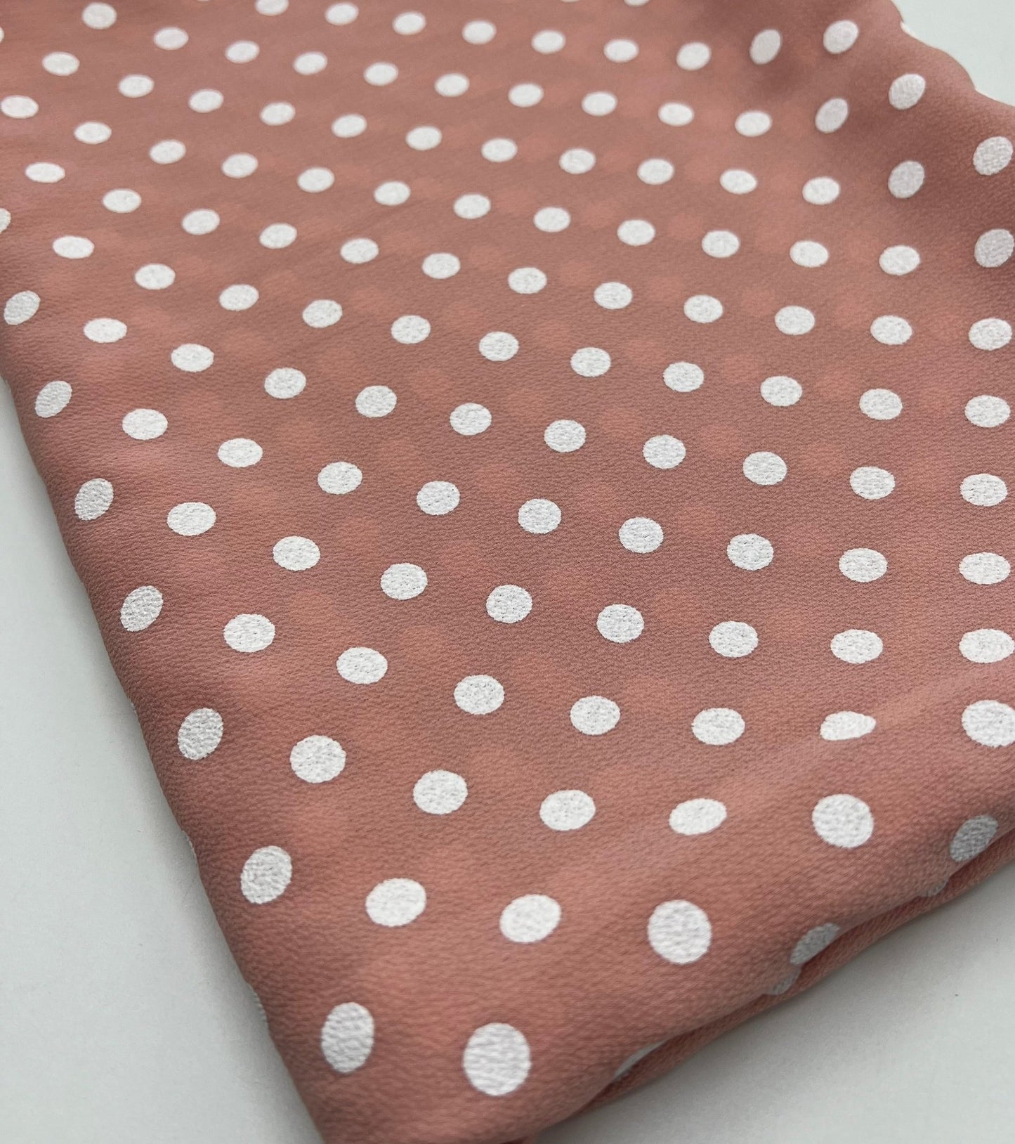 Nude White Polka Dot Print Lightweight Bubble Crepe Fabric - T9 Fabrics
