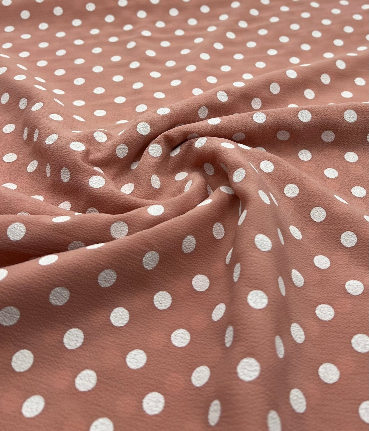 Nude White Polka Dot Print Lightweight Bubble Crepe Fabric - T9 Fabrics