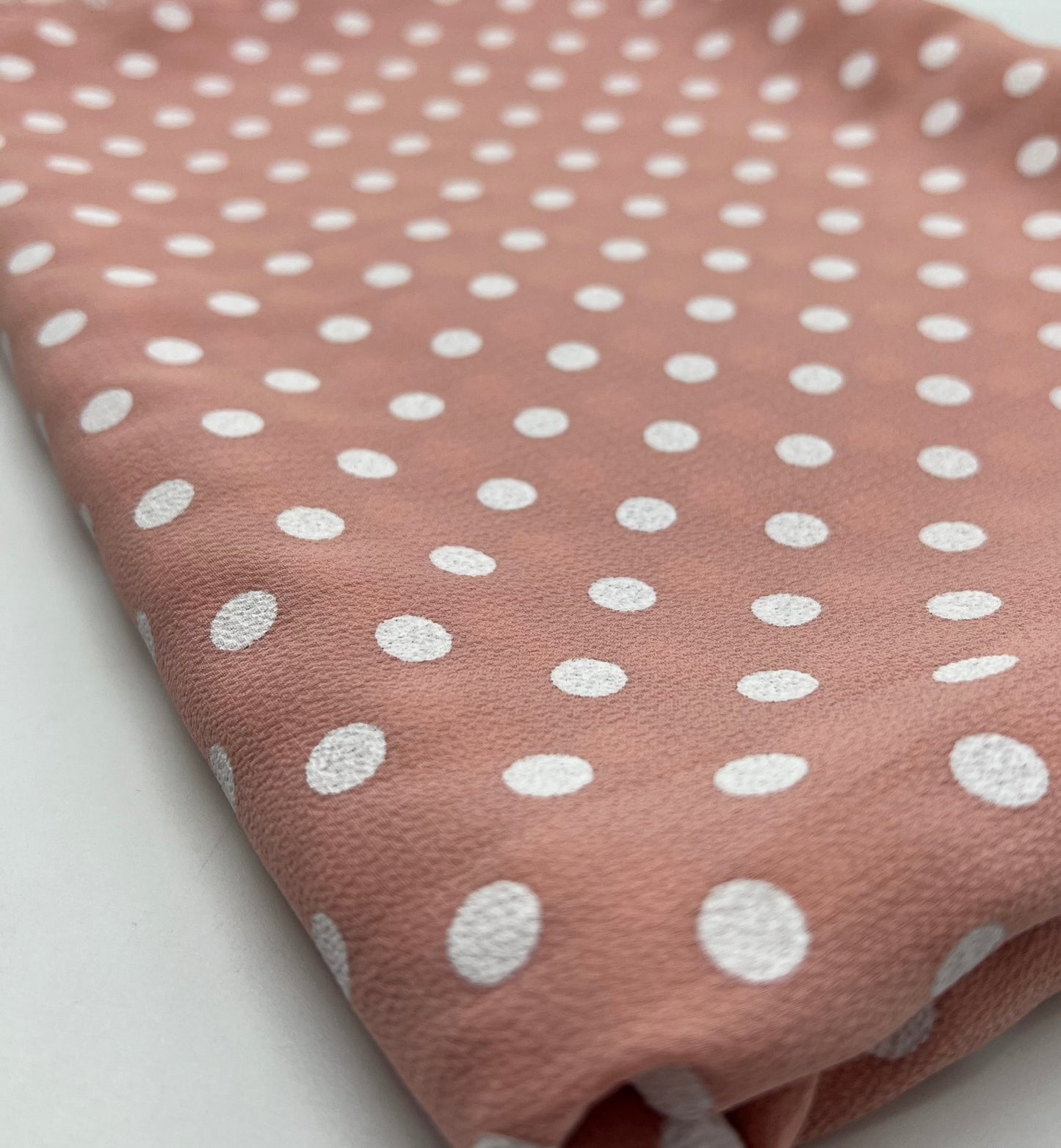 Nude White Polka Dot Print Lightweight Bubble Crepe Fabric - T9 Fabrics