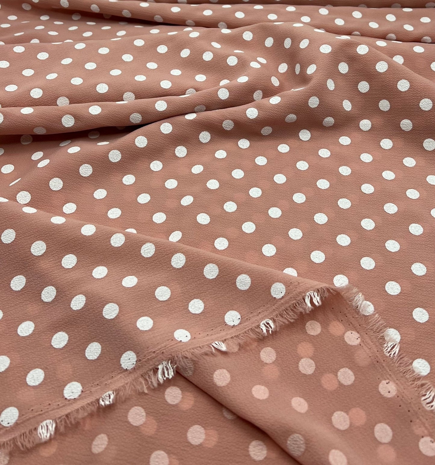 Nude White Polka Dot Print Lightweight Bubble Crepe Fabric - T9 Fabrics