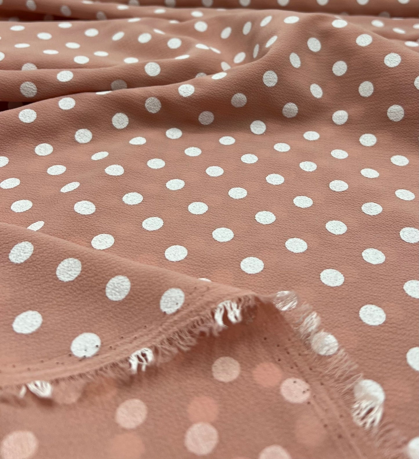 Nude White Polka Dot Print Lightweight Bubble Crepe Fabric - T9 Fabrics