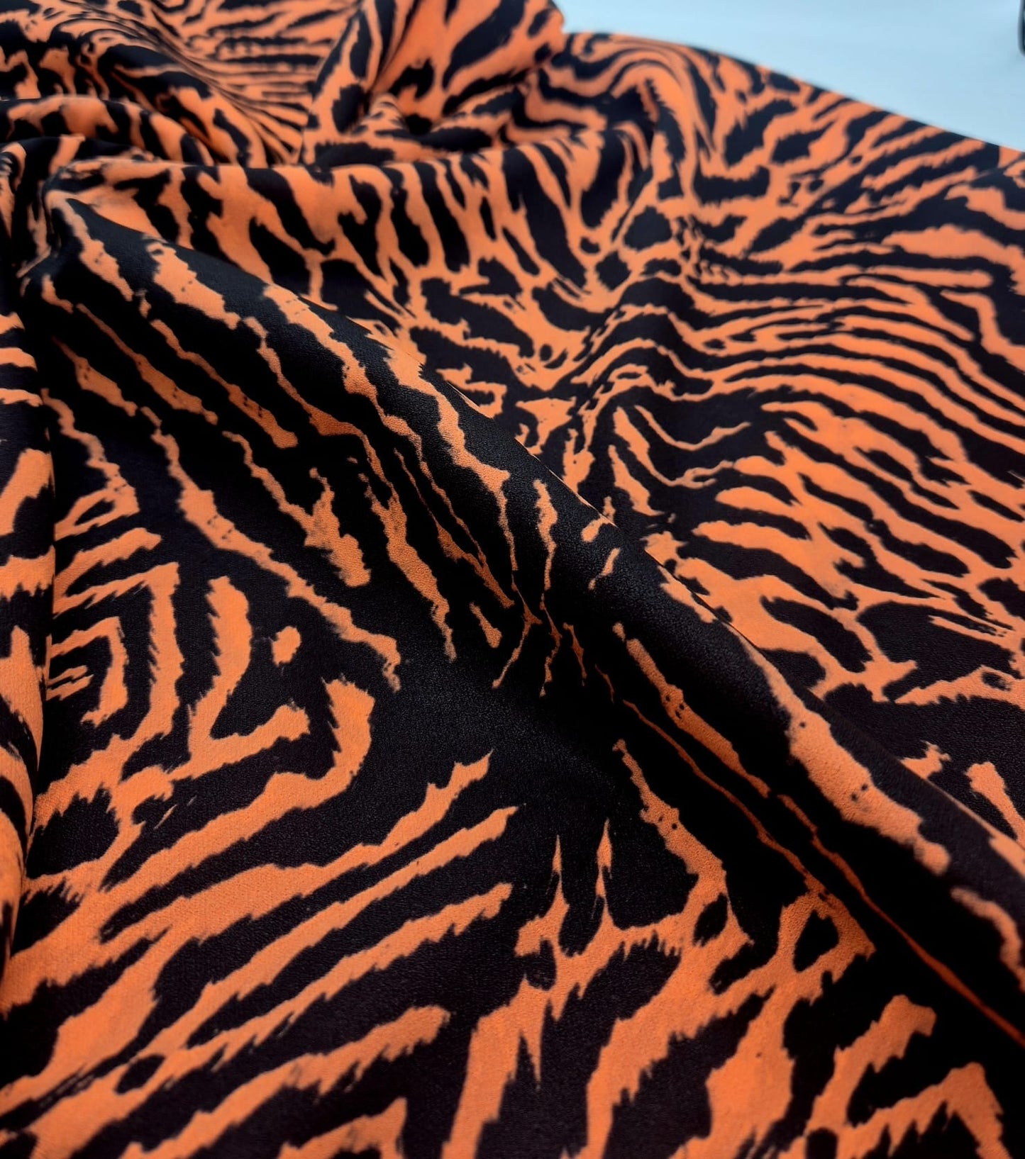 Orange Animal Neon Back Printed Scuba Crepe Fabric 4 Way Stretch - T9 Fabrics