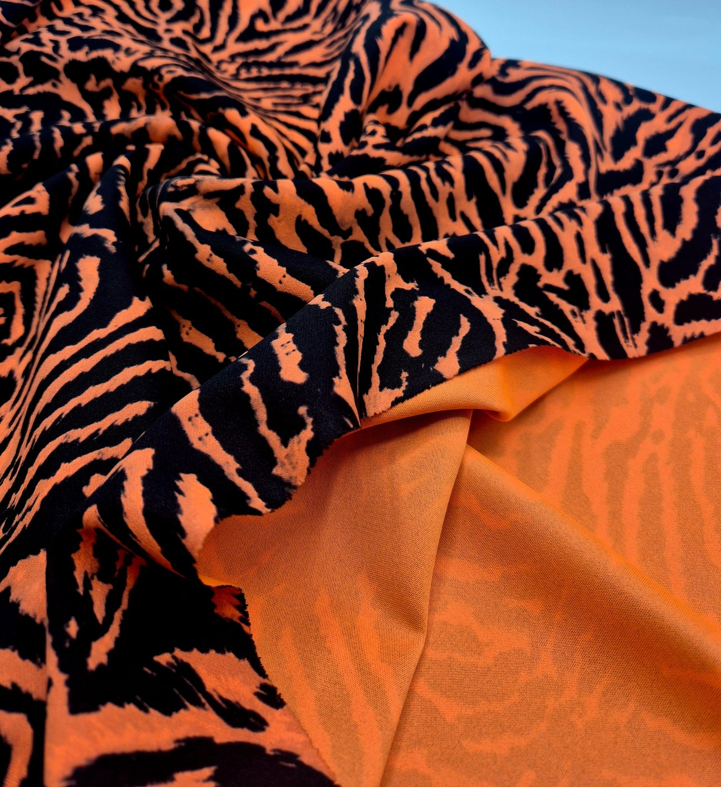 Orange Animal Neon Back Printed Scuba Crepe Fabric 4 Way Stretch - T9 Fabrics