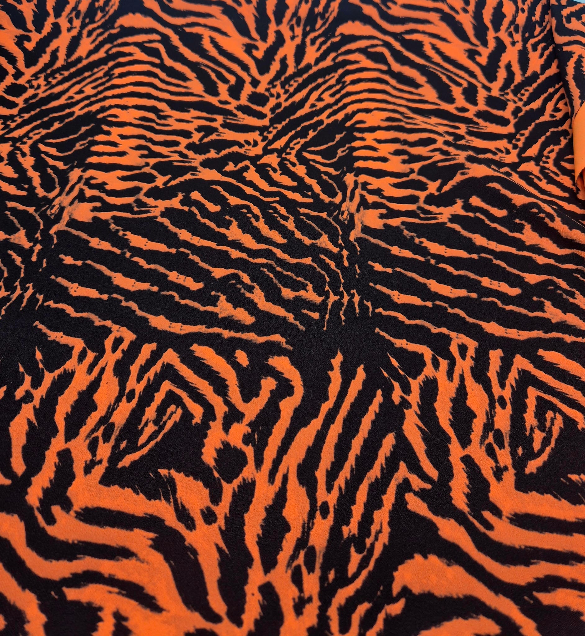 Orange Animal Neon Back Printed Scuba Crepe Fabric 4 Way Stretch - T9 Fabrics