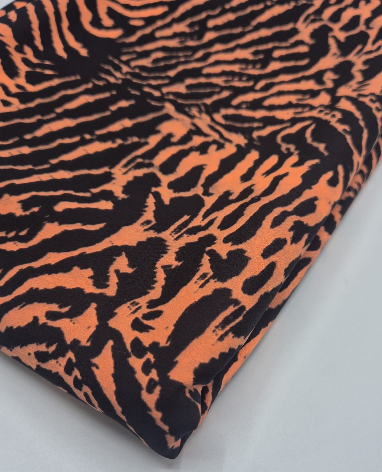 Orange Animal Neon Back Printed Scuba Crepe Fabric 4 Way Stretch - T9 Fabrics