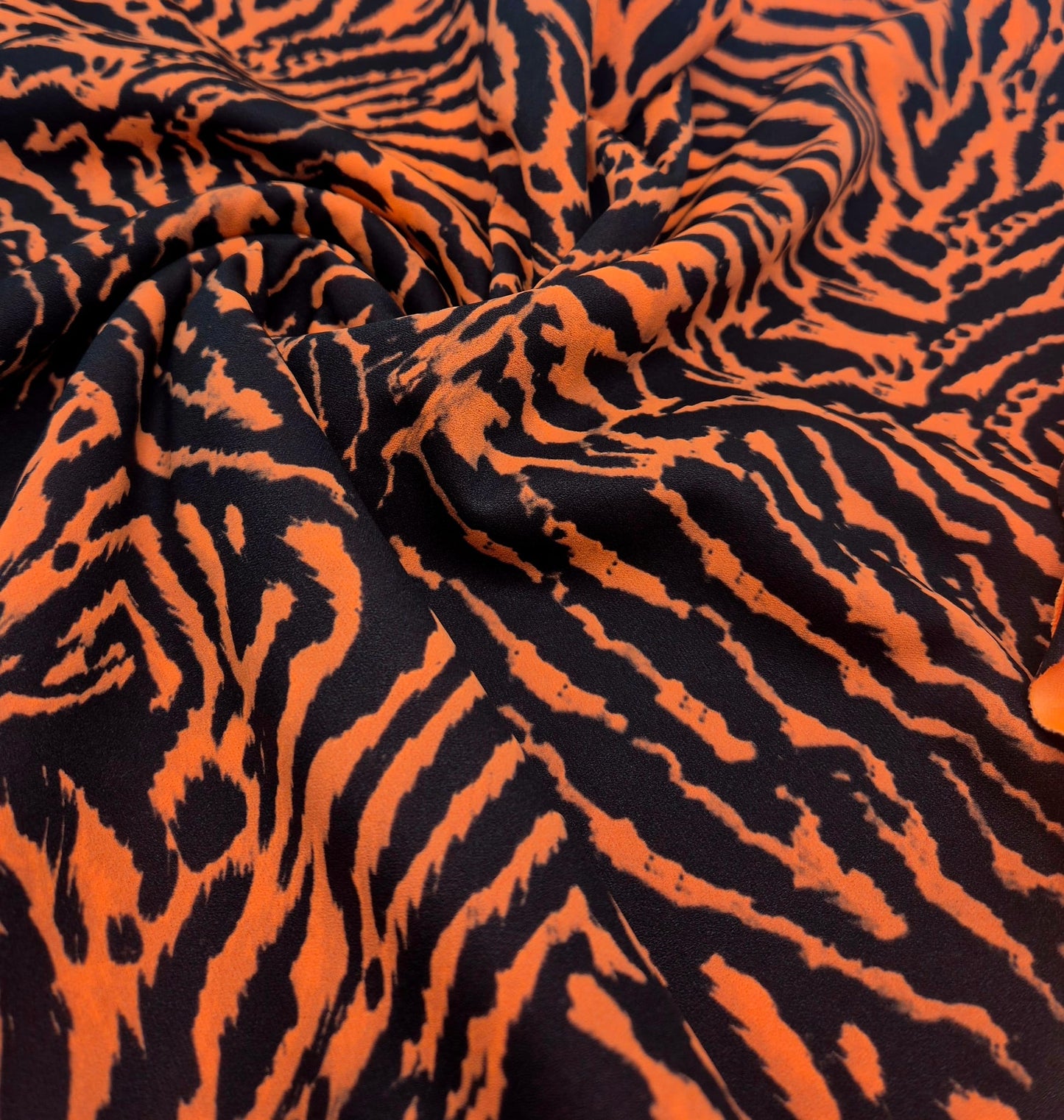 Orange Animal Neon Back Printed Scuba Crepe Fabric 4 Way Stretch - T9 Fabrics