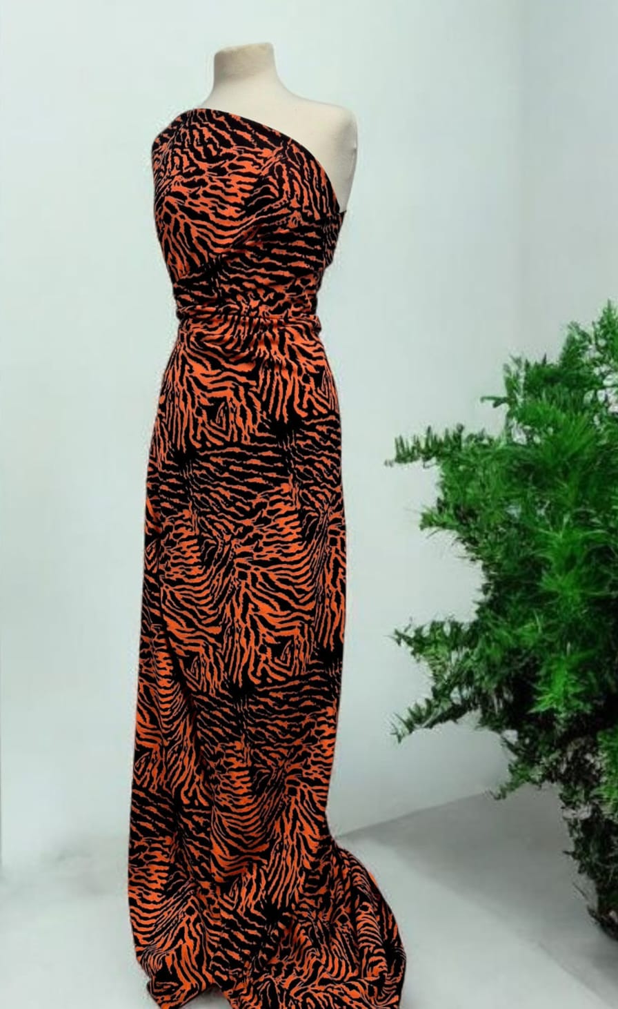 Orange Animal Neon Back Printed Scuba Crepe Fabric 4 Way Stretch - T9 Fabrics