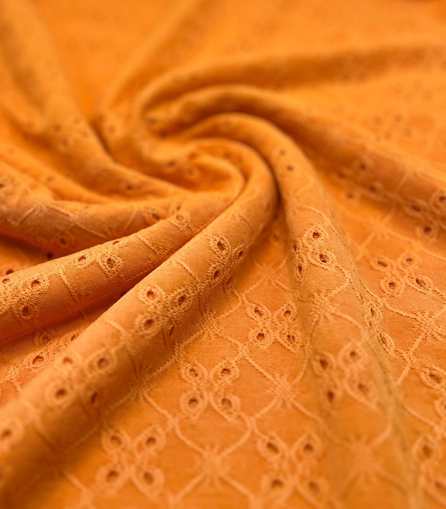 Orange Broderie Anglaise Stretch Fabric 4 Way Stretch Fabric - T9 Fabrics