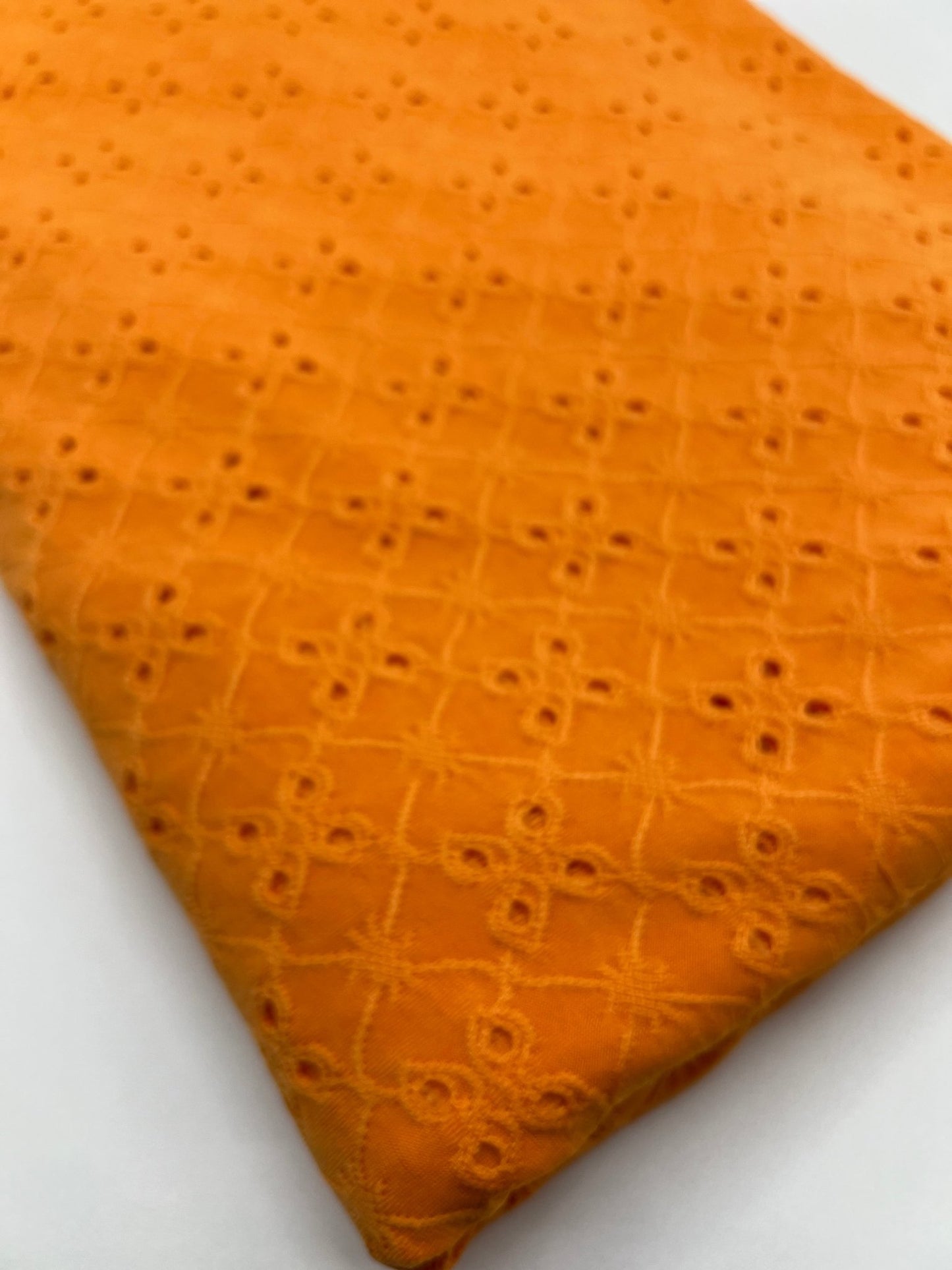 Orange Broderie Anglaise Stretch Fabric 4 Way Stretch Fabric - T9 Fabrics