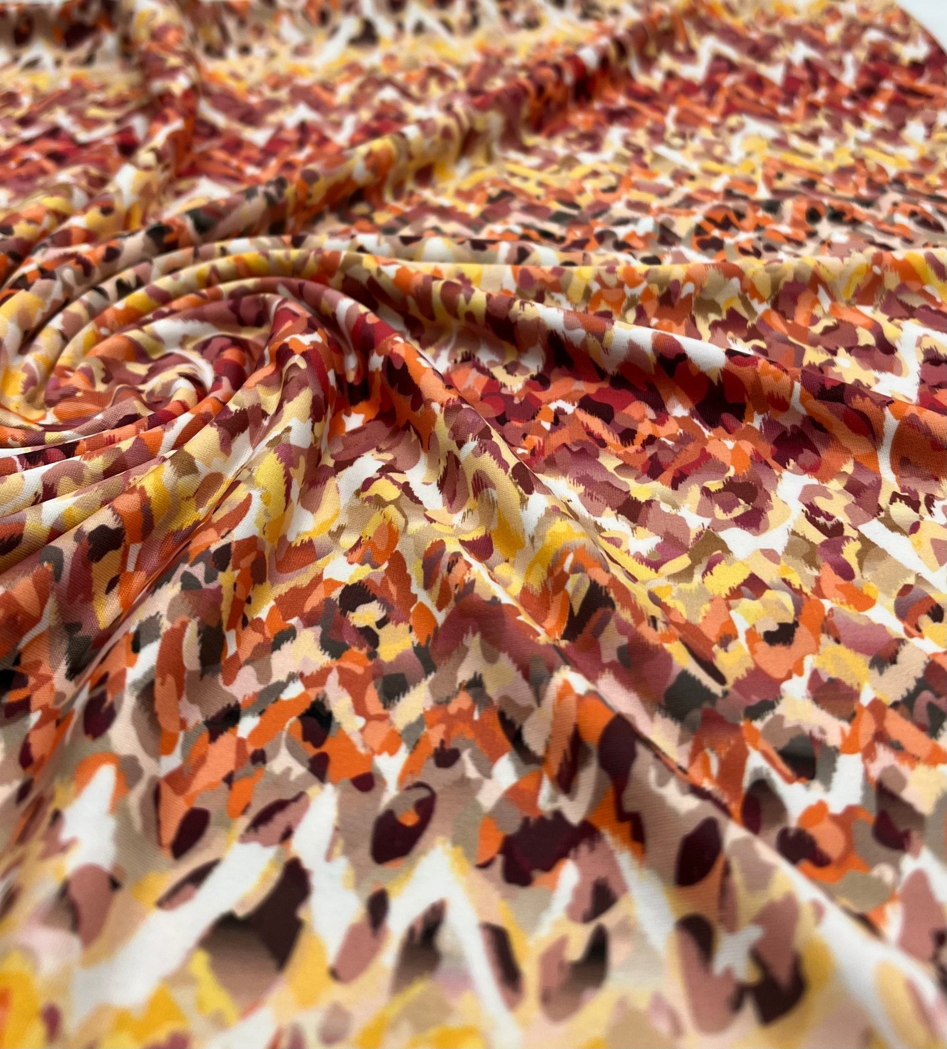 Orange Mix Print Soft Touch 4 Way Stretch Fabric - T9 Fabrics