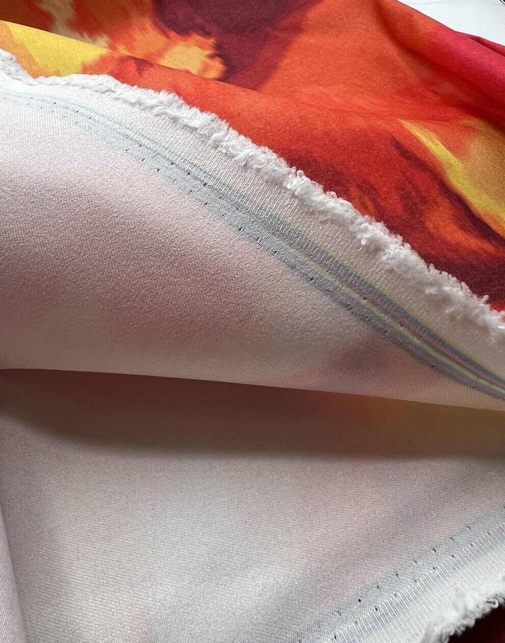 Orange Red Printed Bengaline Fabric - T9 Fabrics
